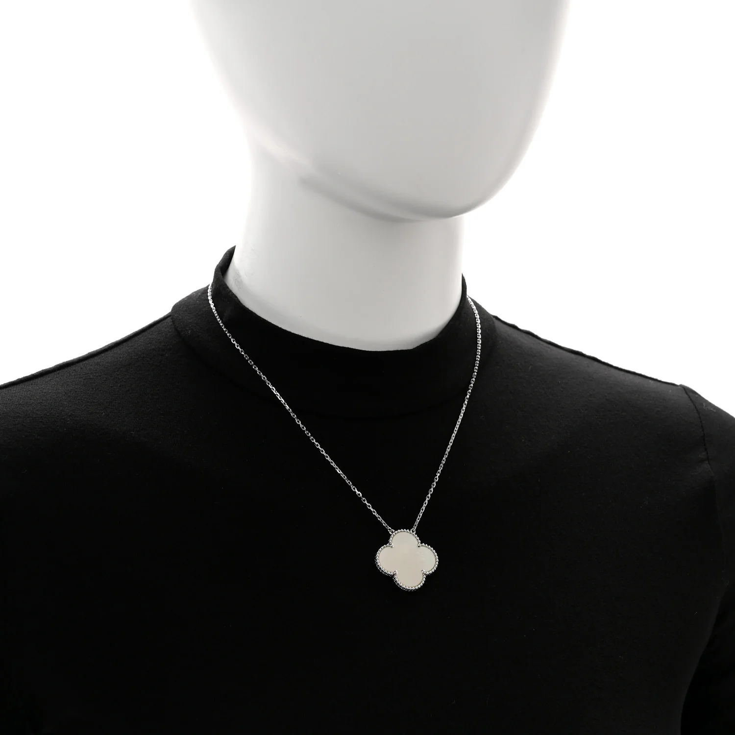 18K White Gold Mother of Pearl Magic Alhambra Pendant Necklace - Image 2