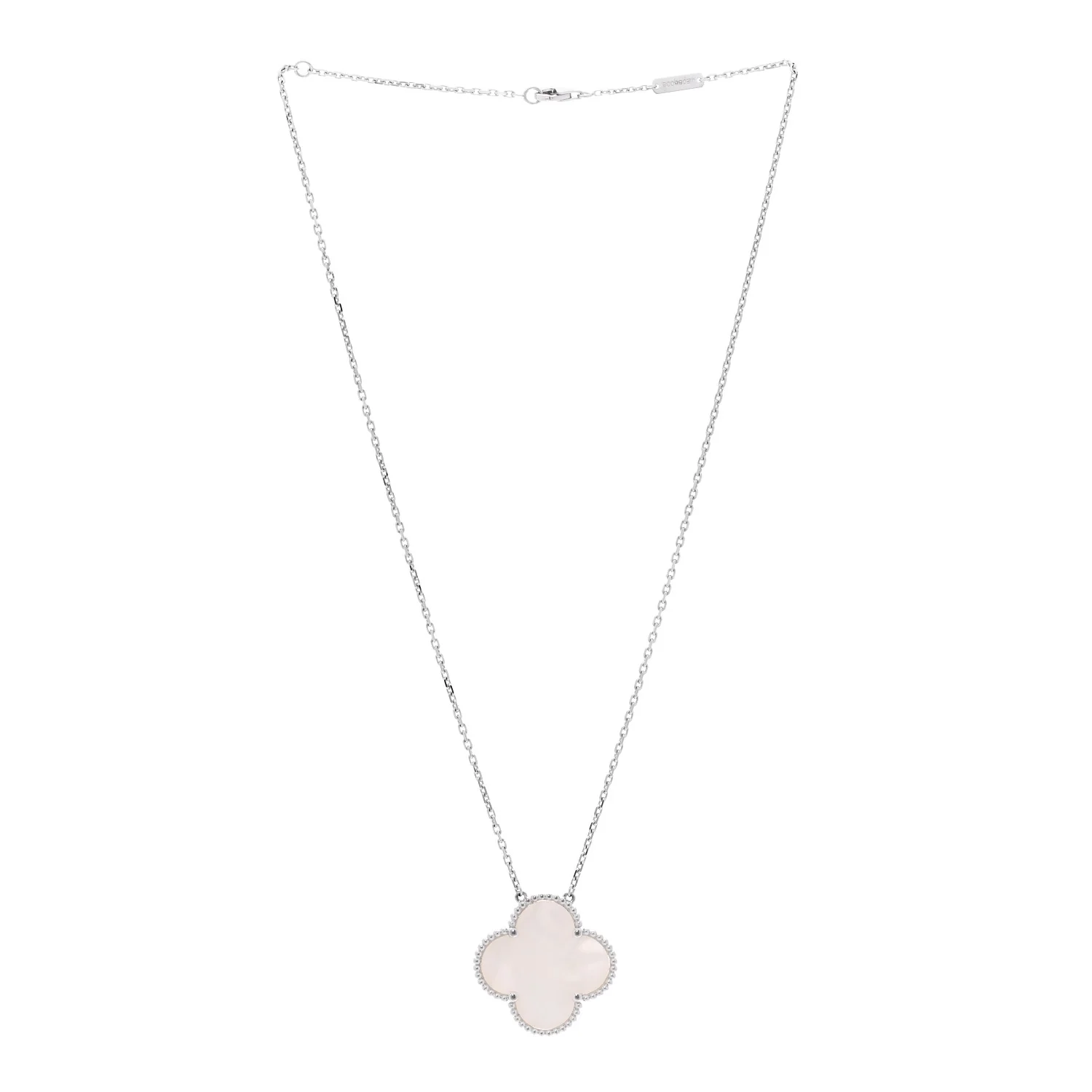 18K White Gold Mother of Pearl Magic Alhambra Pendant Necklace - Image 3