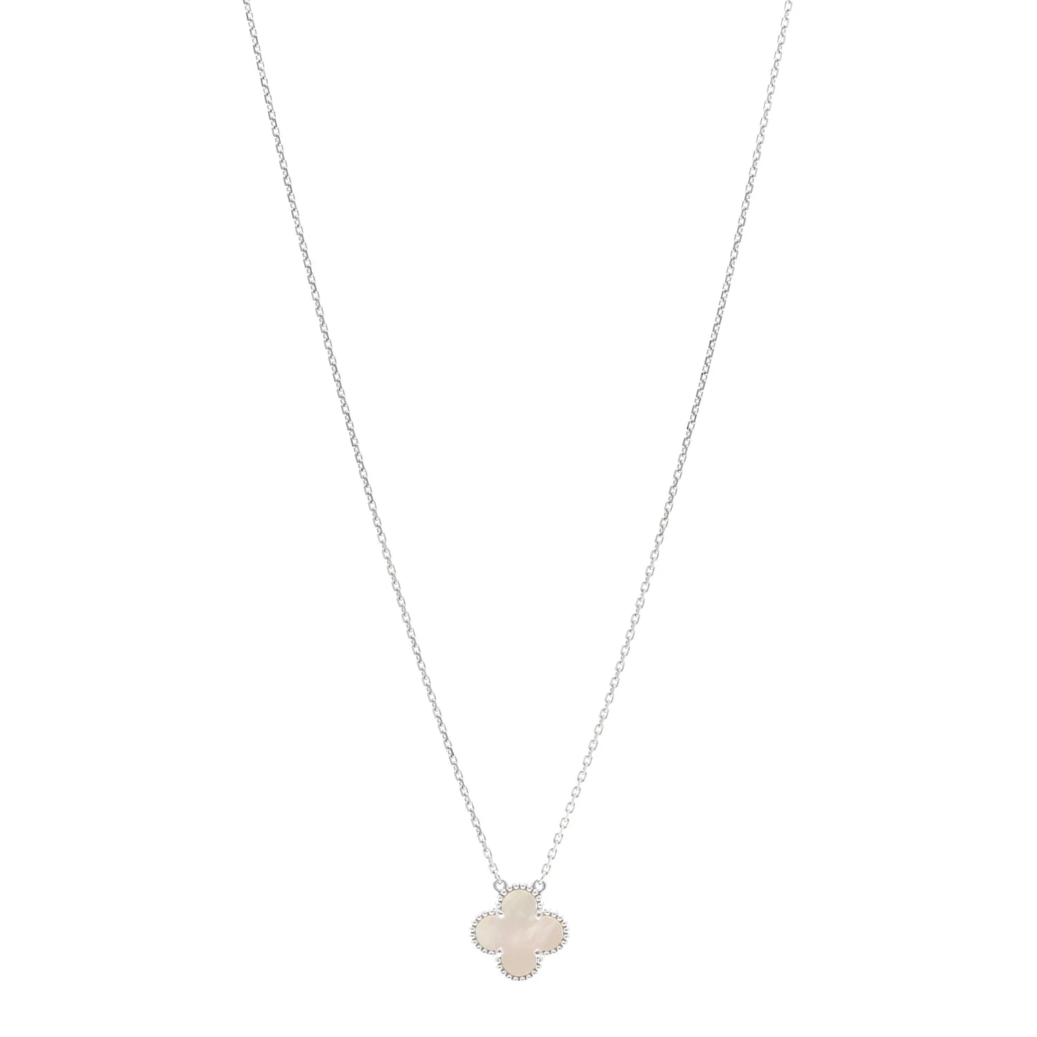18K White Gold Mother of Pearl Vintage Alhambra Pendant Necklace