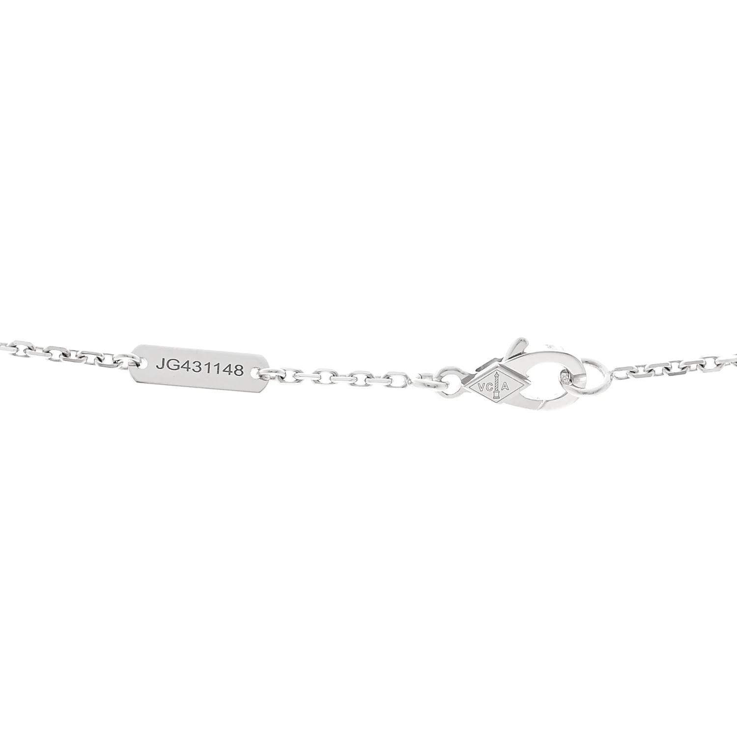 18K White Gold Mother of Pearl Vintage Alhambra Pendant Necklace - Image 4