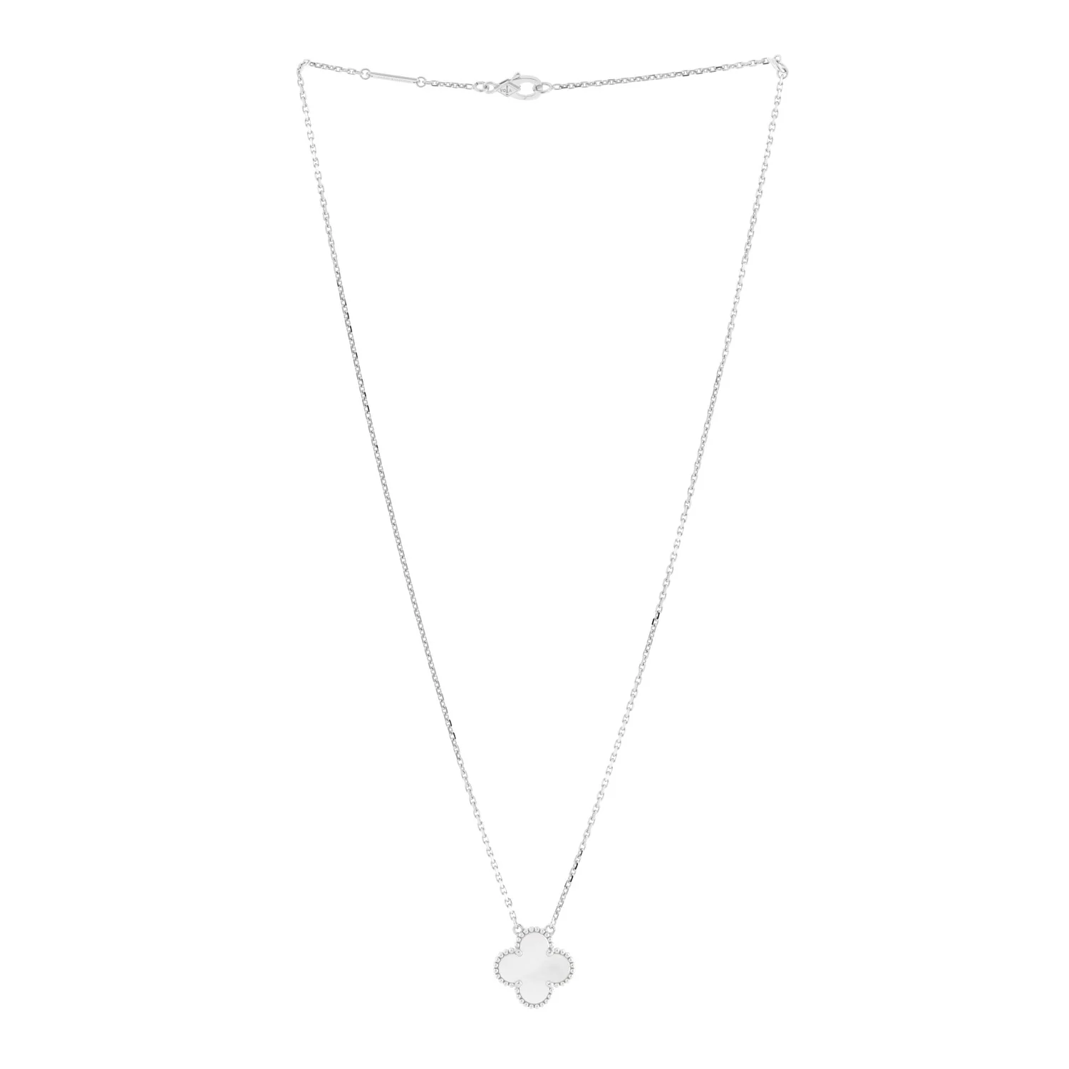 18K White Gold Mother of Pearl Vintage Alhambra Pendant Necklace - Image 3