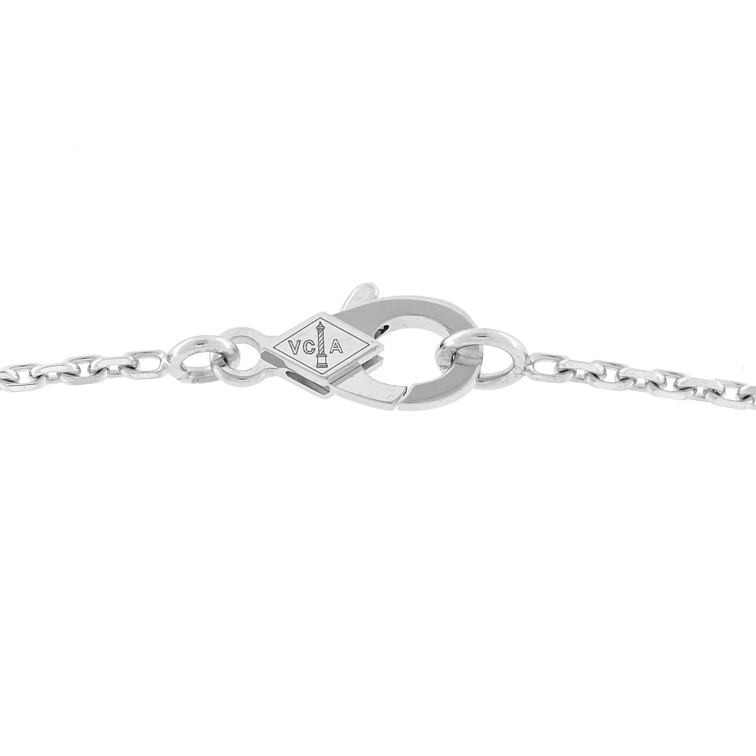 18K White Gold Mother of Pearl Vintage Alhambra Pendant Necklace - Image 5
