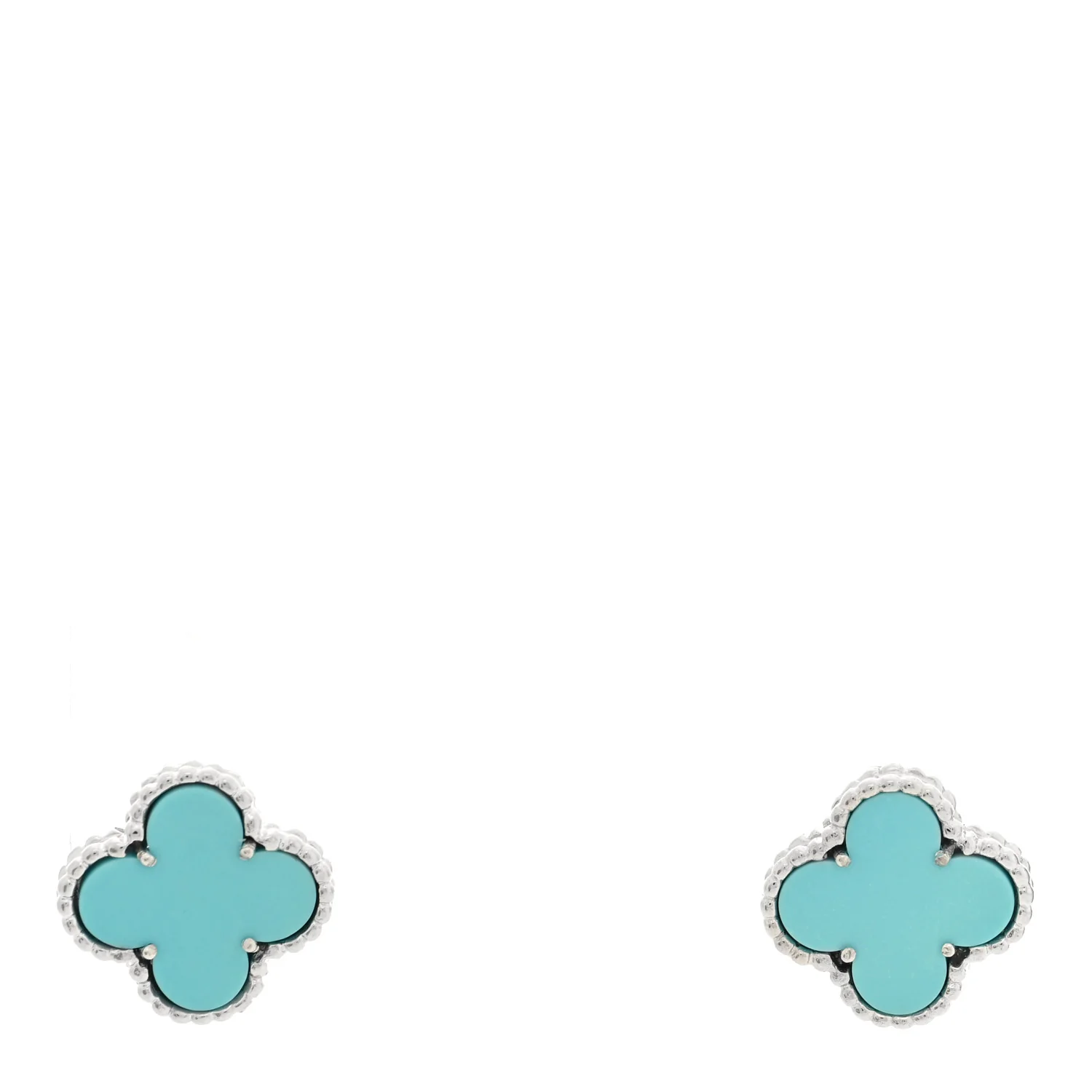 18K White Gold Turquoise Vintage Alhambra Earrings