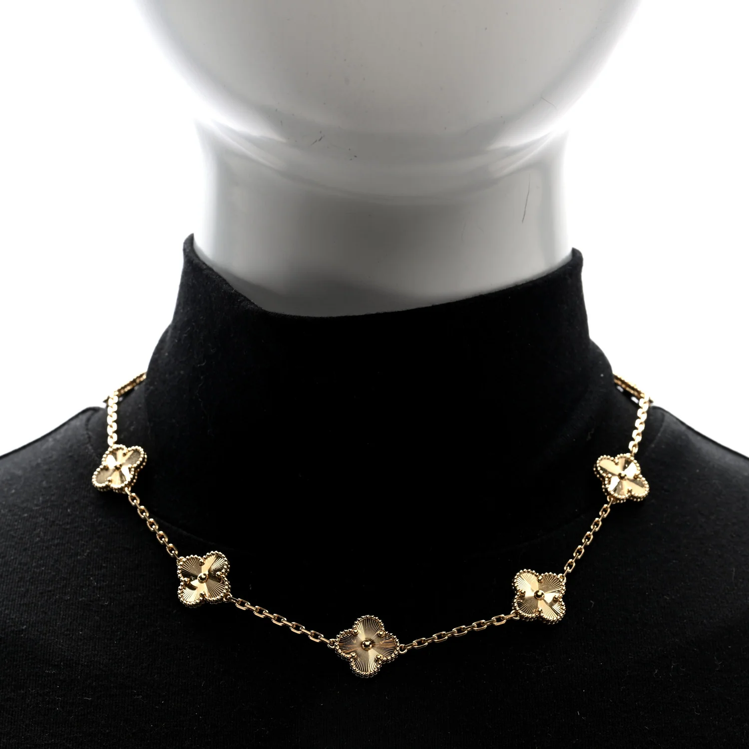 18K Yellow Gold 10 Motifs Guilloche Vintage Alhambra Necklace - Image 2