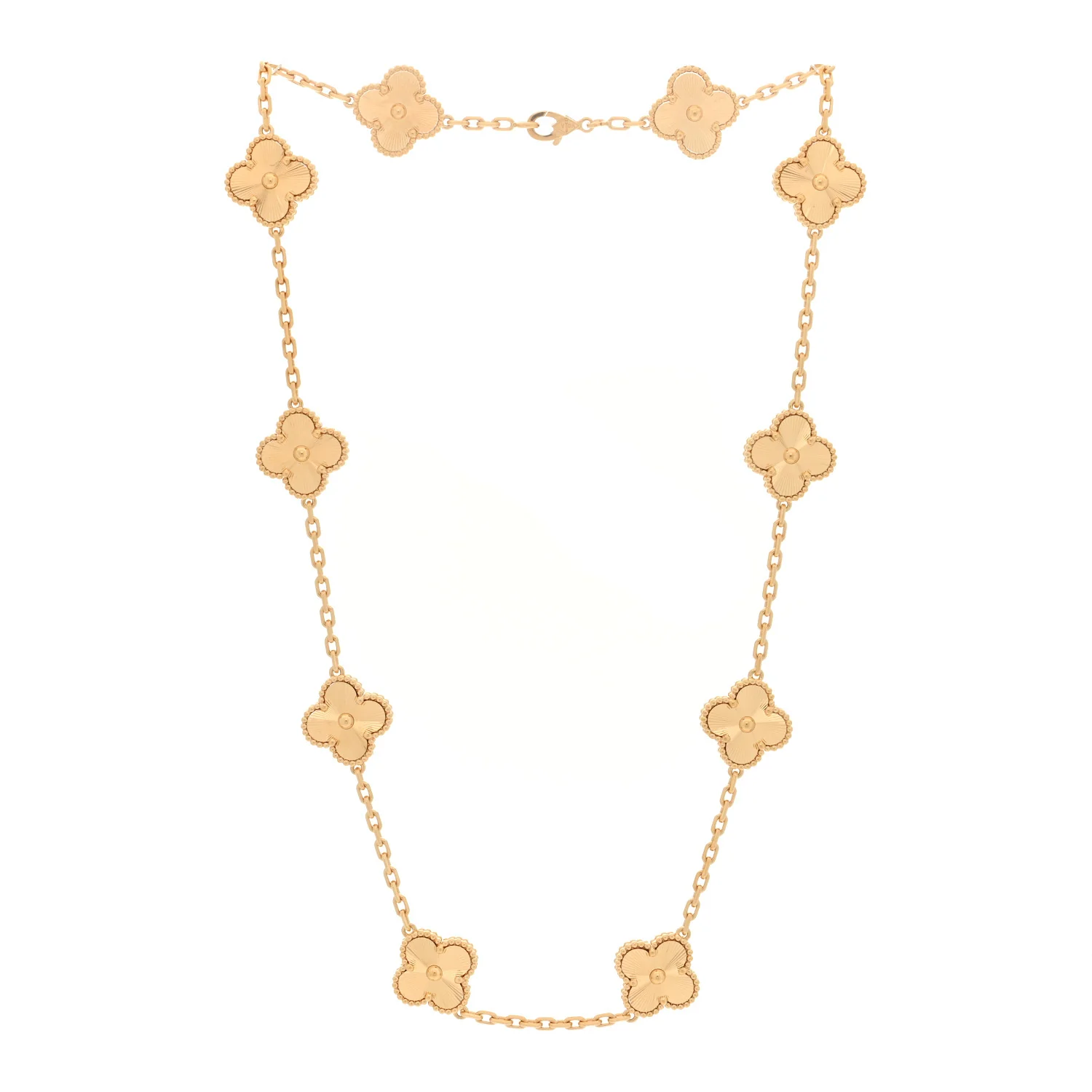 18K Yellow Gold 10 Motifs Guilloche Vintage Alhambra Necklace - Image 3