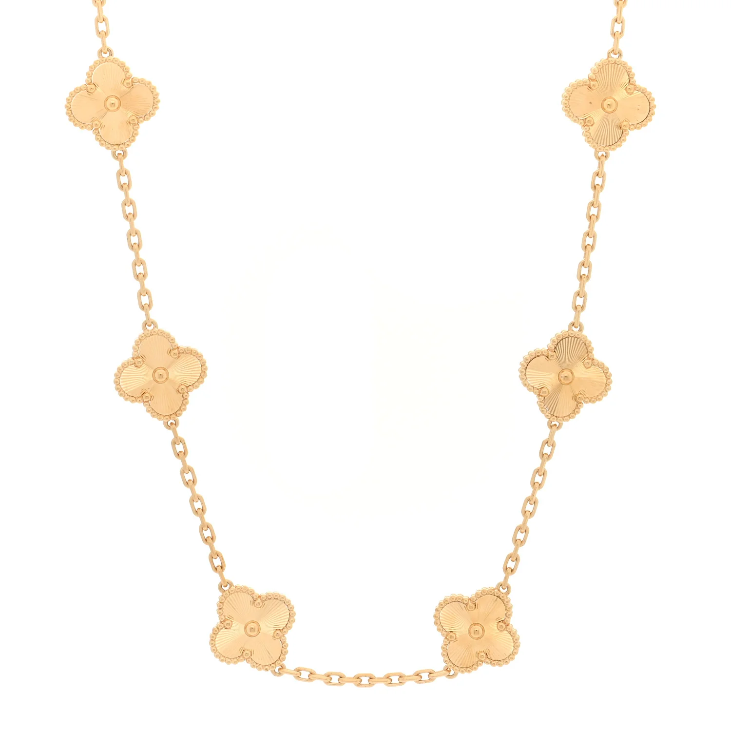 18K Yellow Gold 10 Motifs Guilloche Vintage Alhambra Necklace