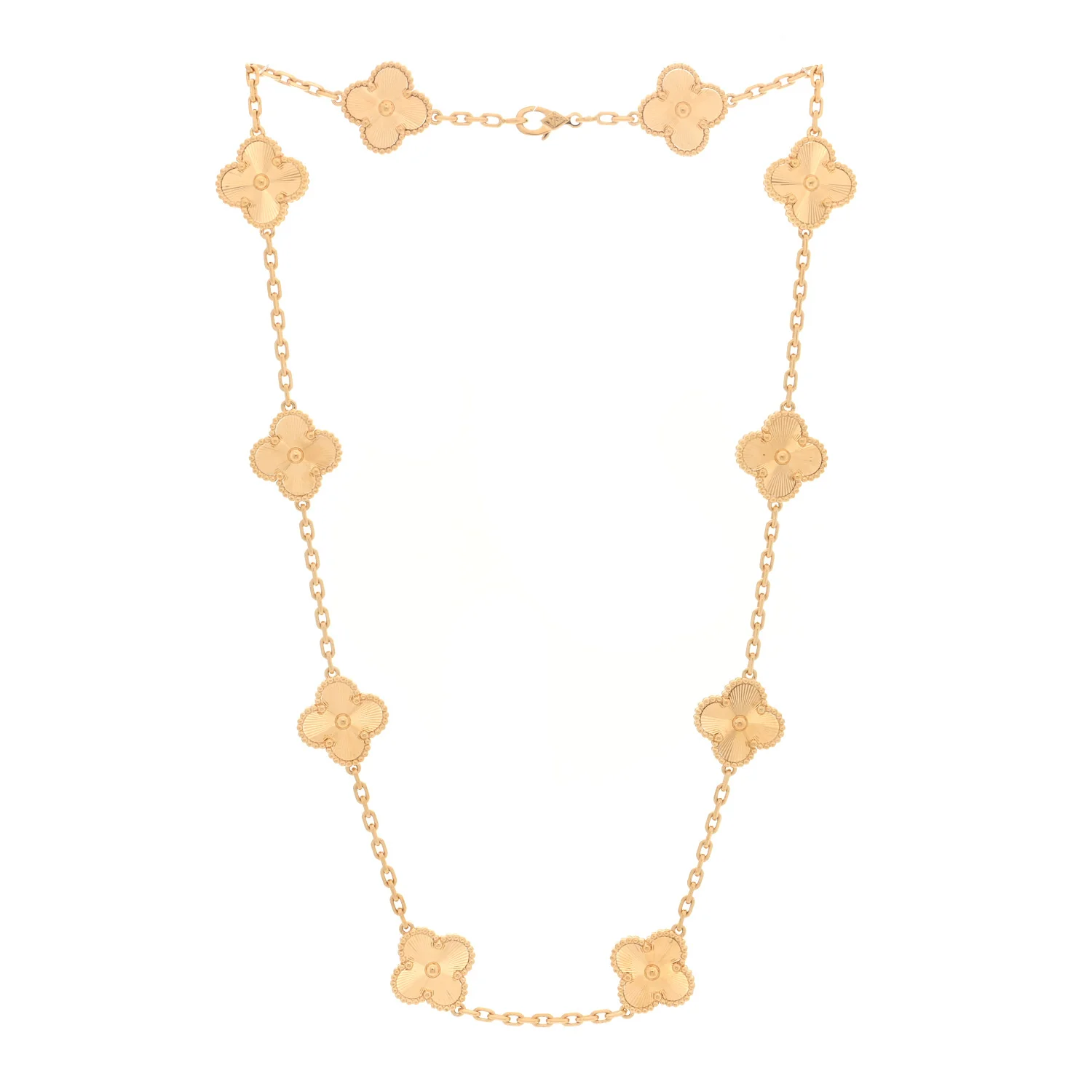18K Yellow Gold 10 Motifs Guilloche Vintage Alhambra Necklace - Image 3