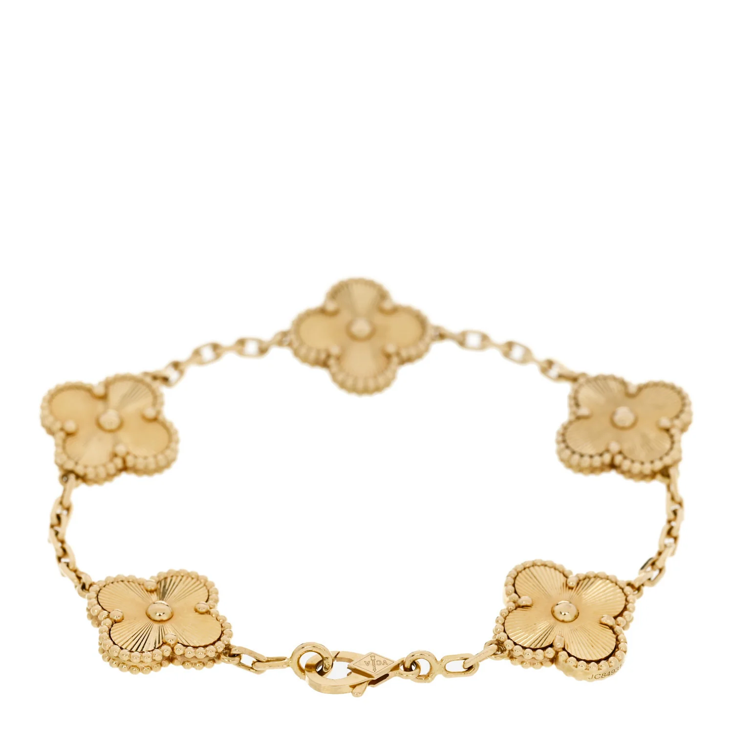 18K Yellow Gold 5 Motifs Guilloche Vintage Alhambra Bracelet - Image 2