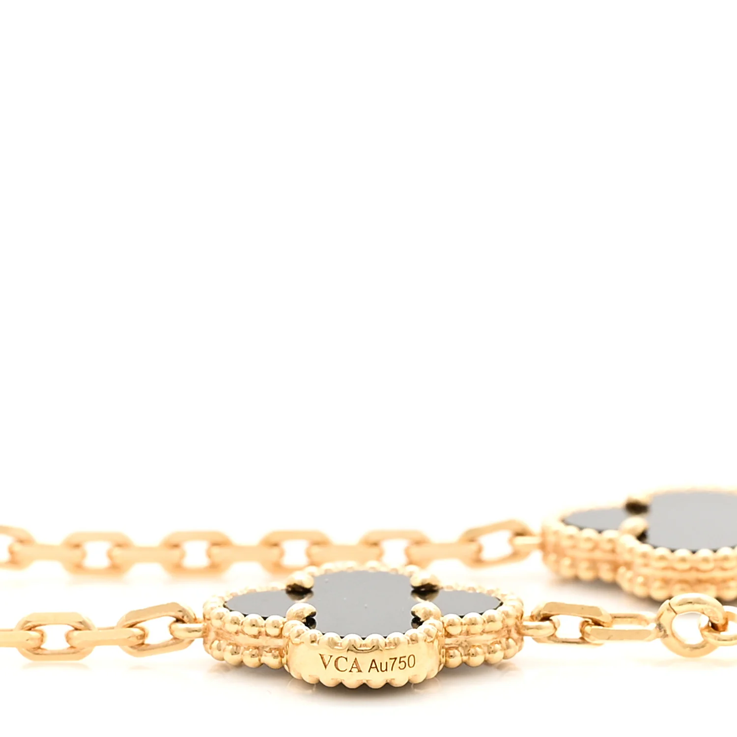 18K Yellow Gold Black Onyx 10 Motifs Vintage Alhambra Necklace - Image 6