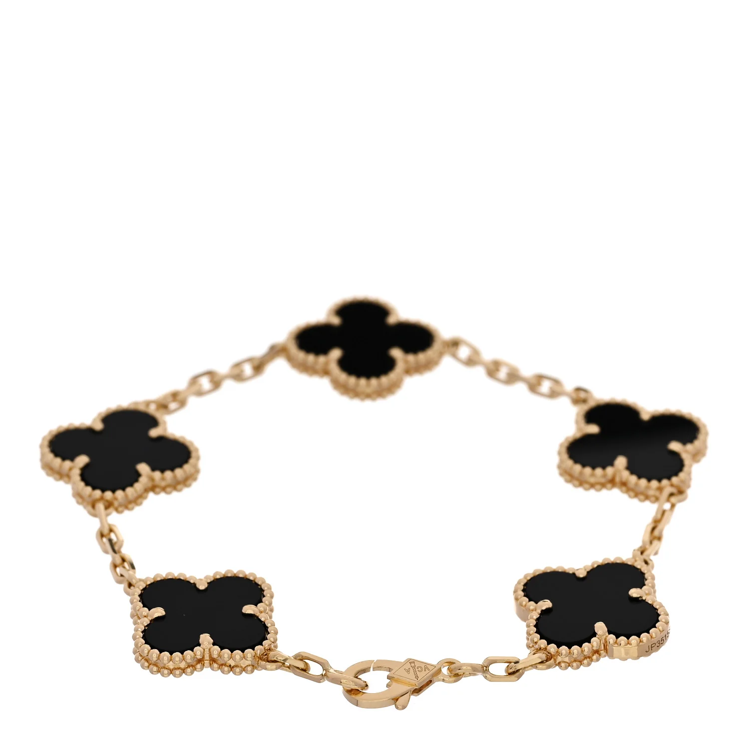 18K Yellow Gold Black Onyx 5 Motifs Vintage Alhambra Bracelet - Image 2