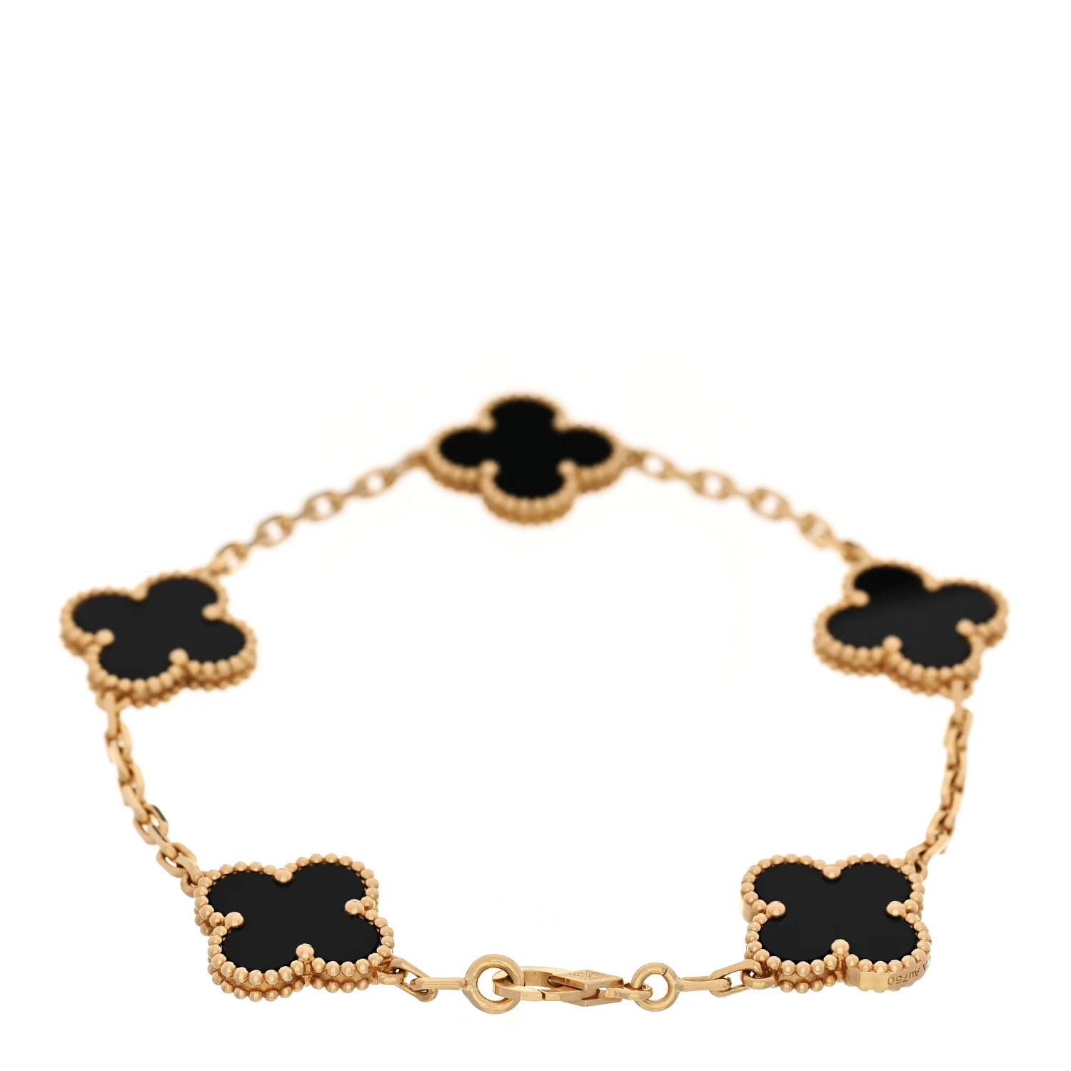 18K Yellow Gold Black Onyx 5 Motifs Vintage Alhambra Bracelet - Image 2
