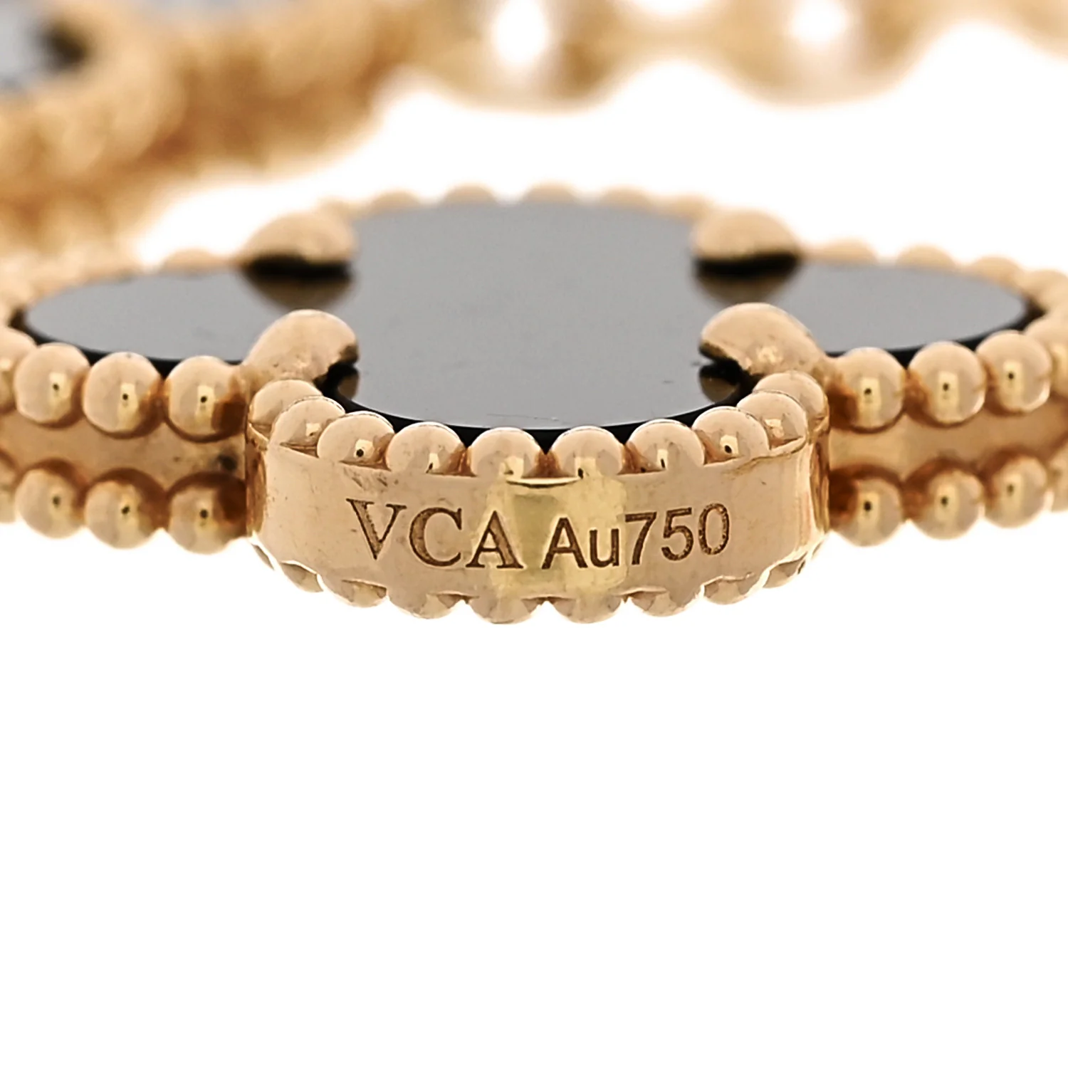 18K Yellow Gold Black Onyx 5 Motifs Vintage Alhambra Bracelet - Image 3