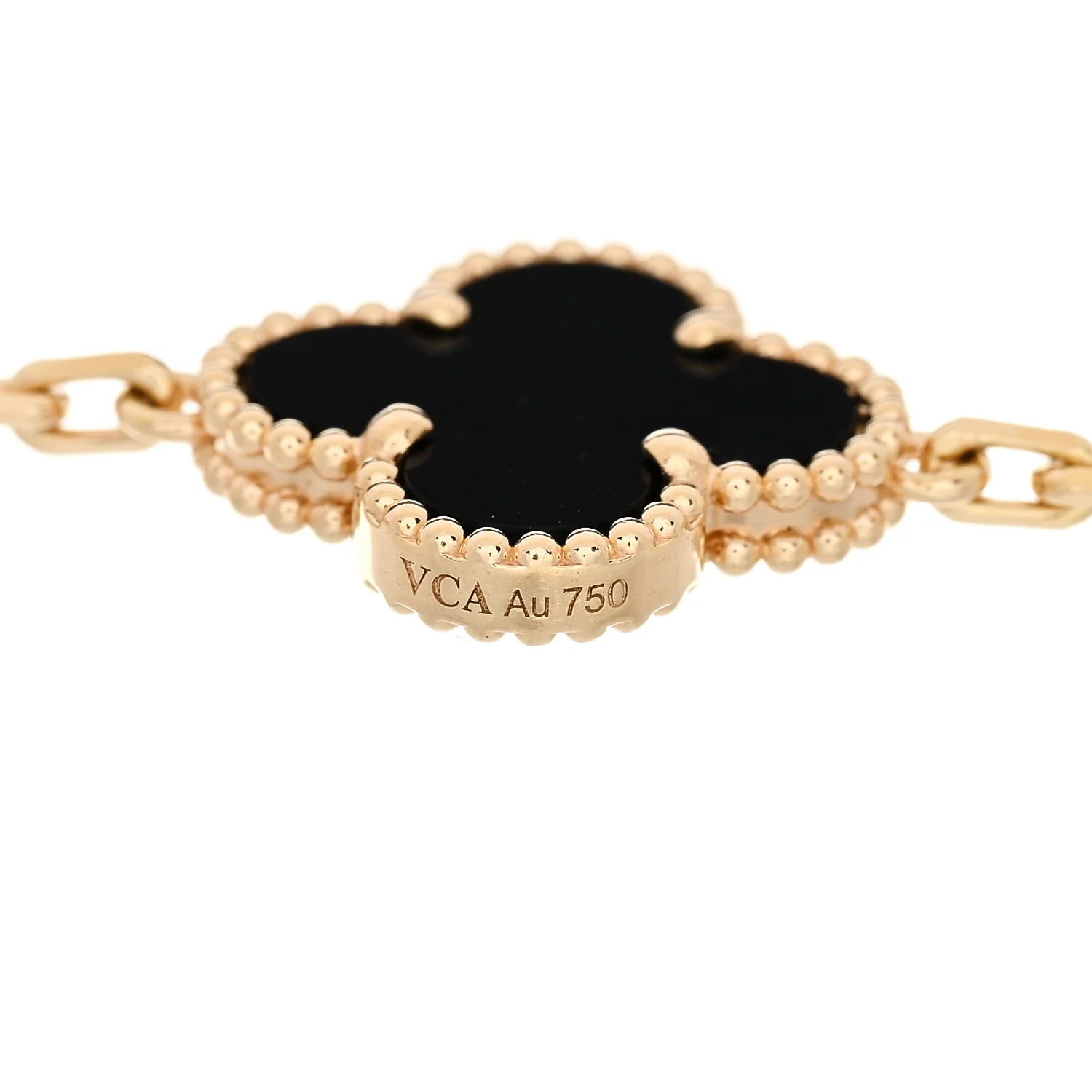 18K Yellow Gold Black Onyx 5 Motifs Vintage Alhambra Bracelet - Image 3