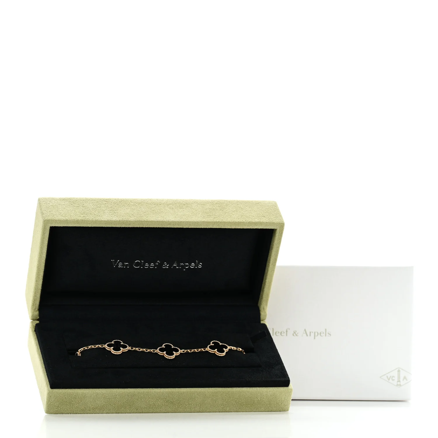 18K Yellow Gold Black Onyx 5 Motifs Vintage Alhambra Bracelet - Image 5