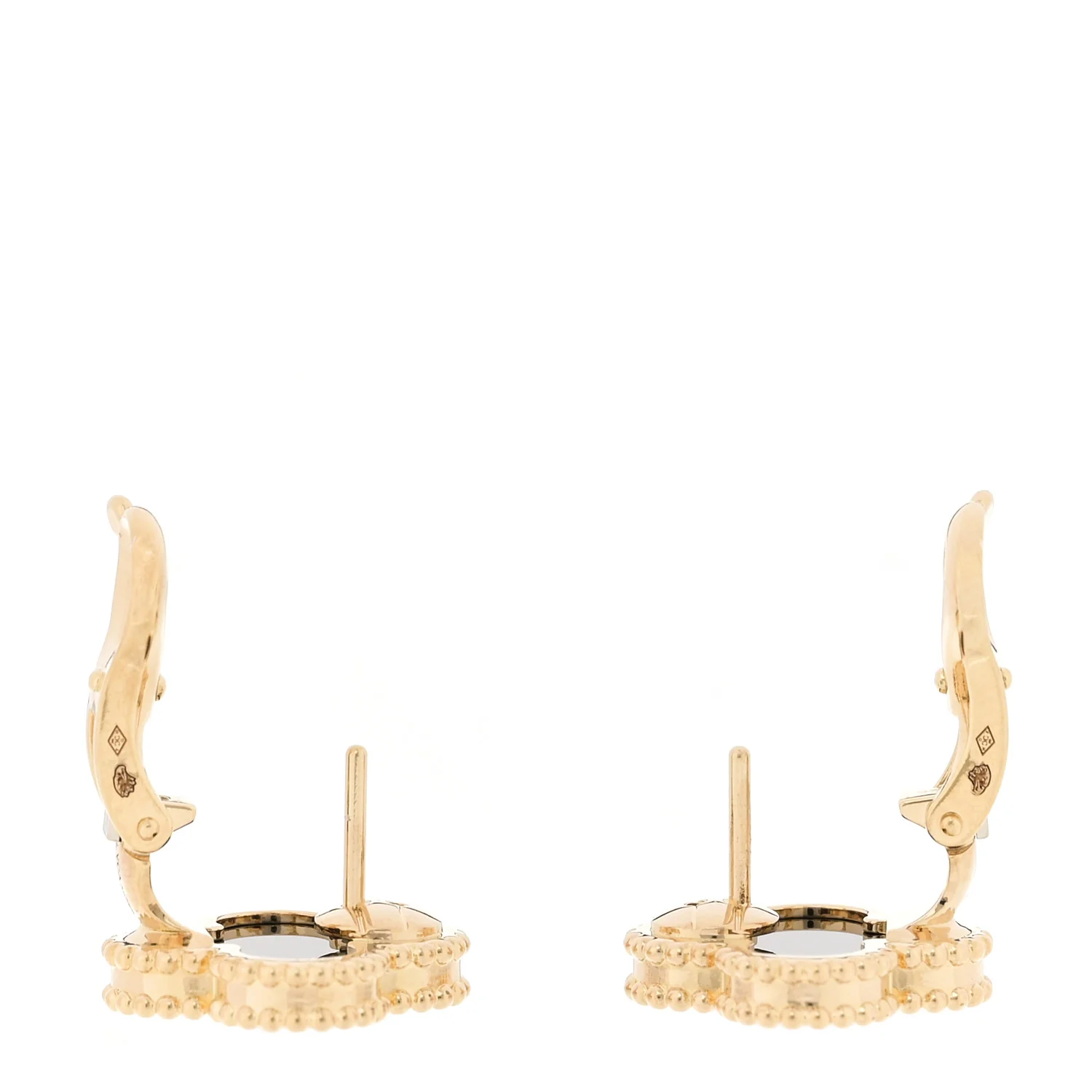 18K Yellow Gold Black Onyx Vintage Alhambra Earrings - Image 3
