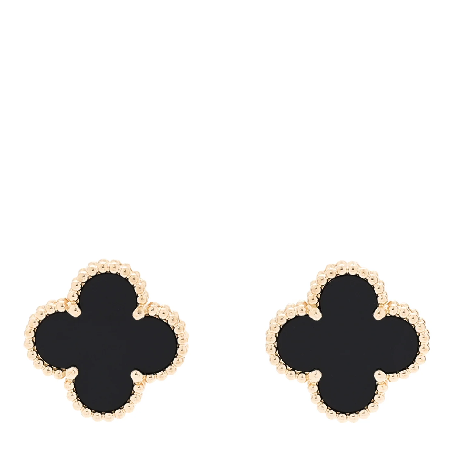 18K Yellow Gold Black Onyx Vintage Alhambra Earrings