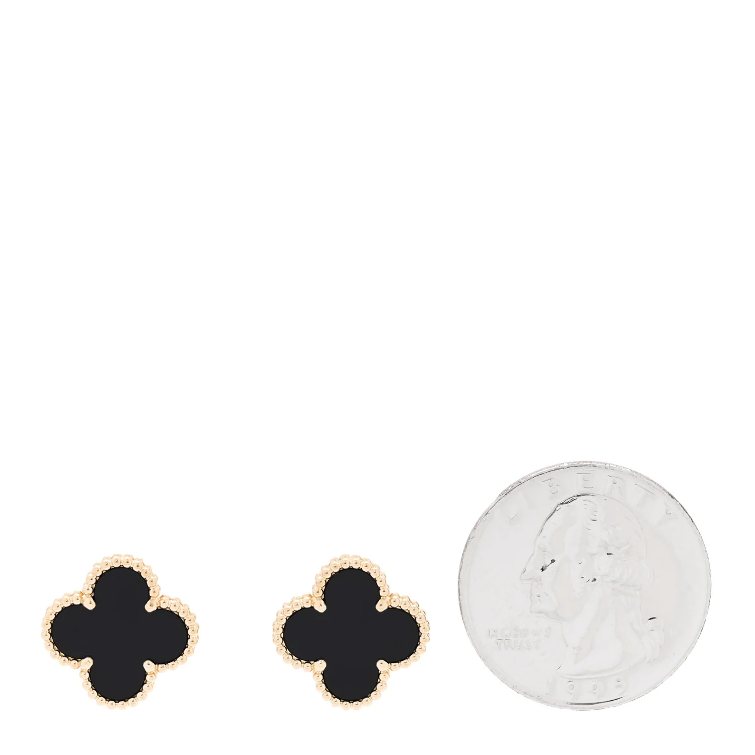 18K Yellow Gold Black Onyx Vintage Alhambra Earrings - Image 2