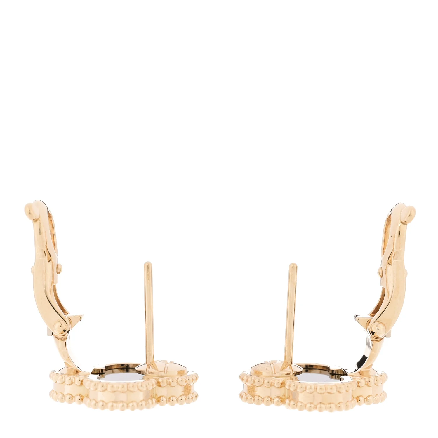 18K Yellow Gold Black Onyx Vintage Alhambra Earrings - Image 3