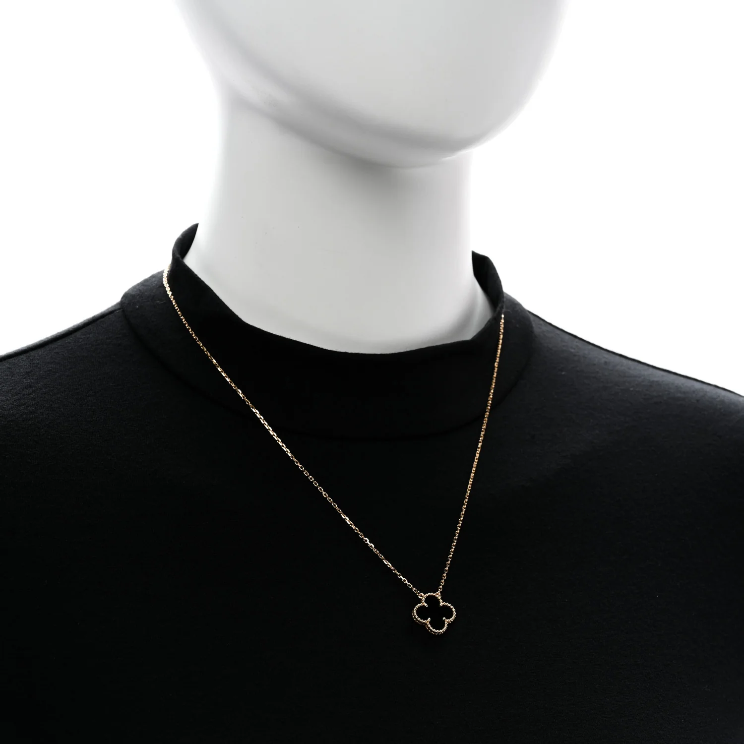 18K Yellow Gold Black Onyx Vintage Alhambra Pendant Necklace - Image 2