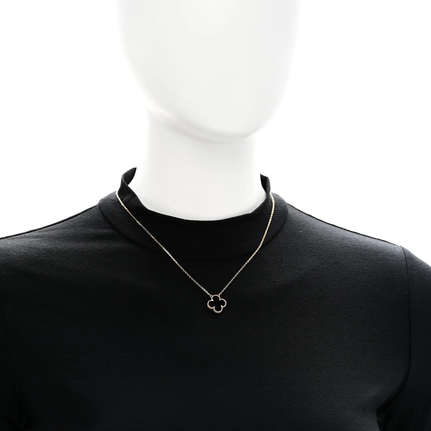 18K Yellow Gold Black Onyx Vintage Alhambra Pendant Necklace - Image 2