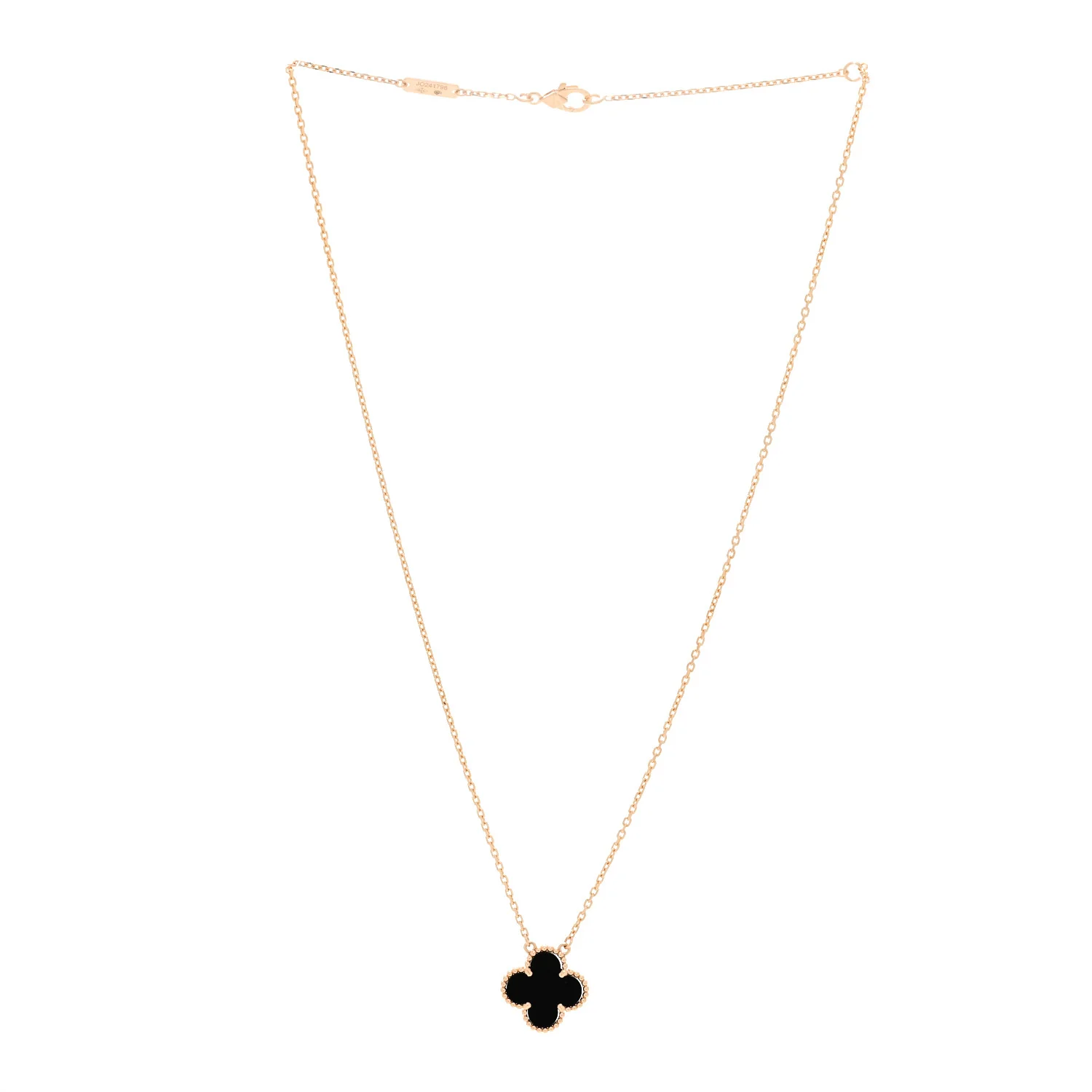 18K Yellow Gold Black Onyx Vintage Alhambra Pendant Necklace - Image 3