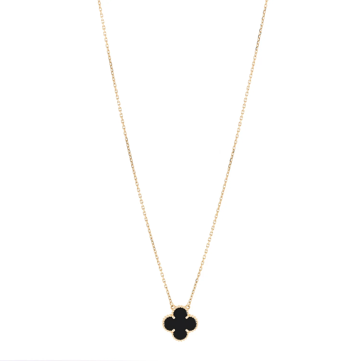 18K Yellow Gold Black Onyx Vintage Alhambra Pendant Necklace