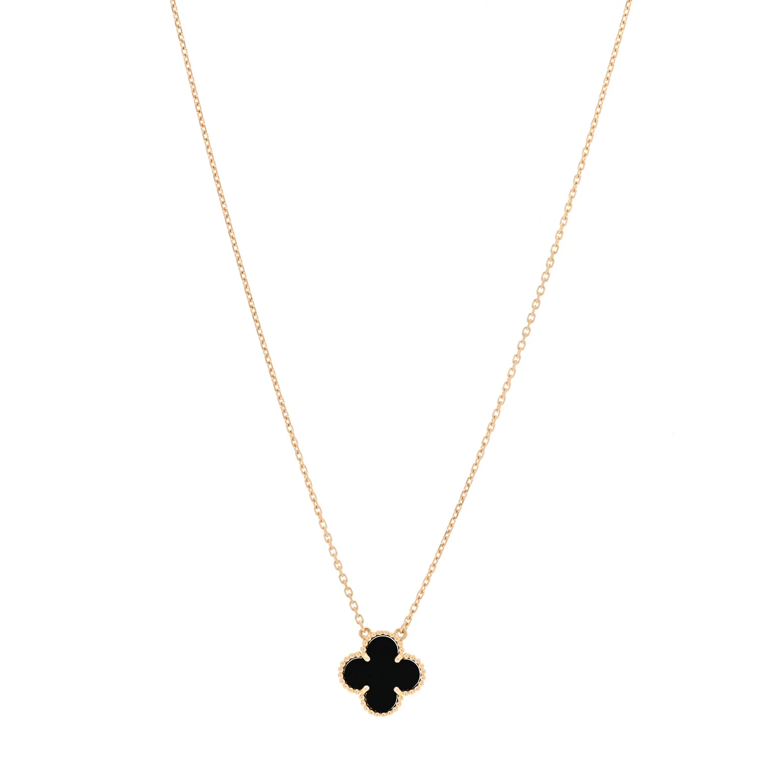 18K Yellow Gold Black Onyx Vintage Alhambra Pendant Necklace