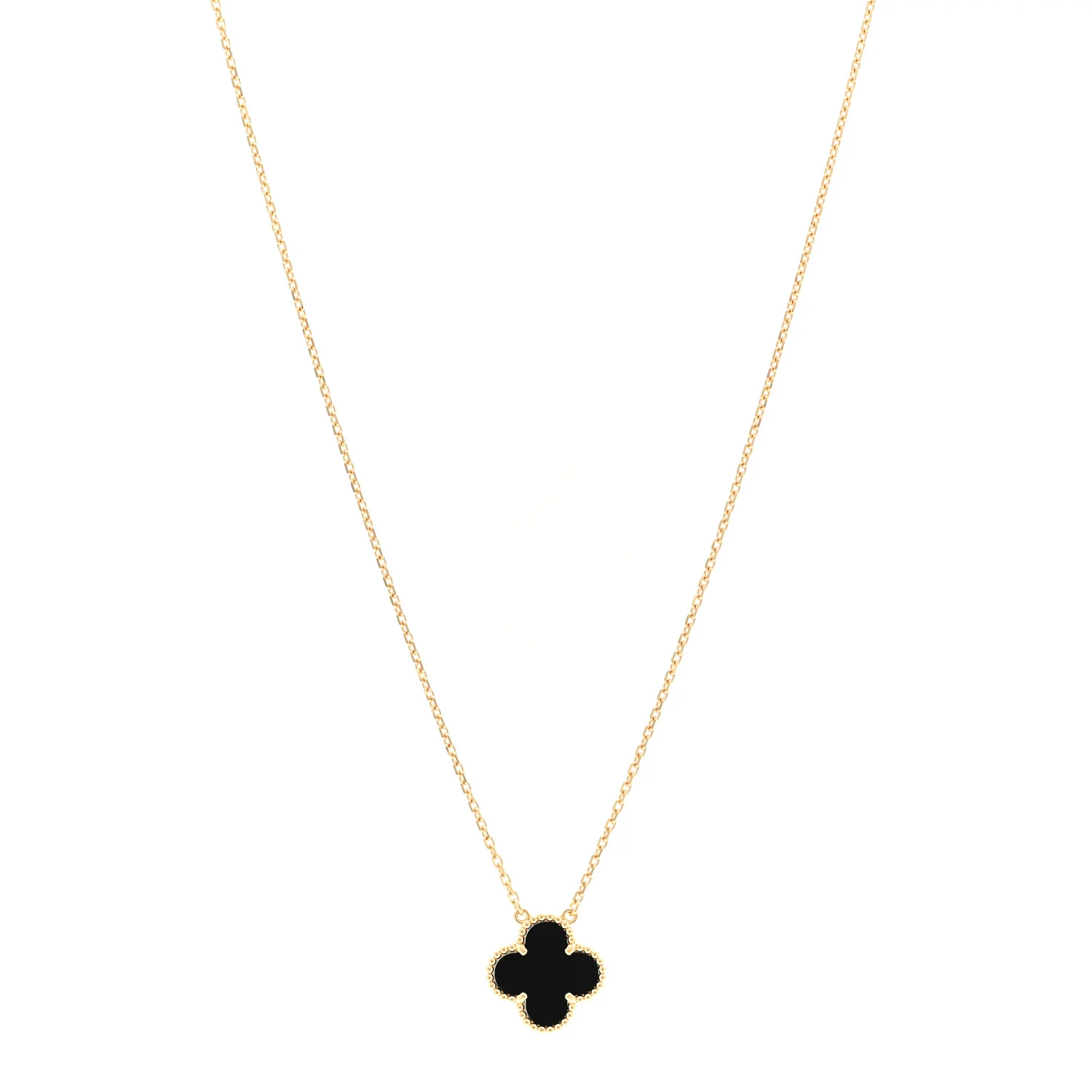 18K Yellow Gold Black Onyx Vintage Alhambra Pendant Necklace