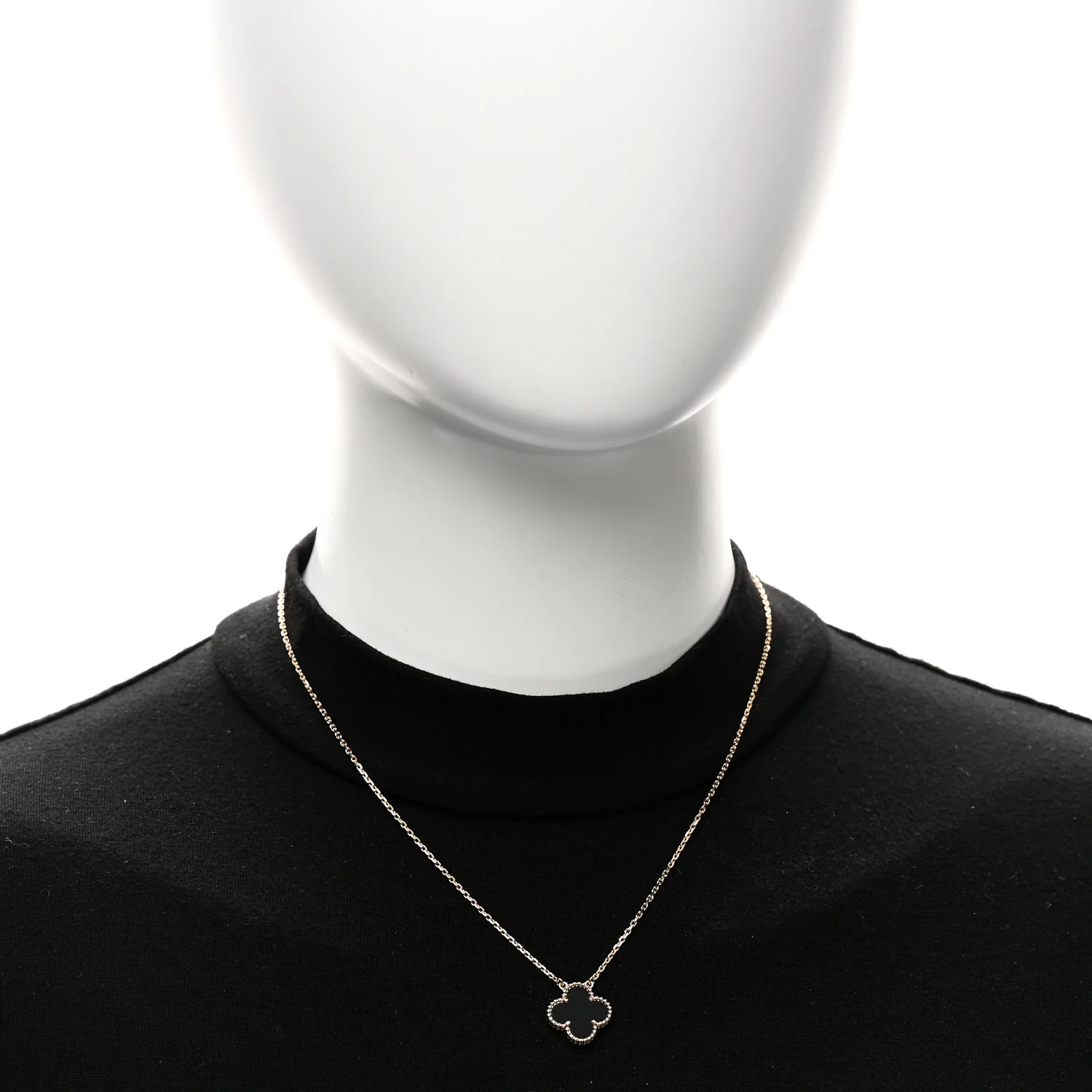 18K Yellow Gold Black Onyx Vintage Alhambra Pendant Necklace - Image 2