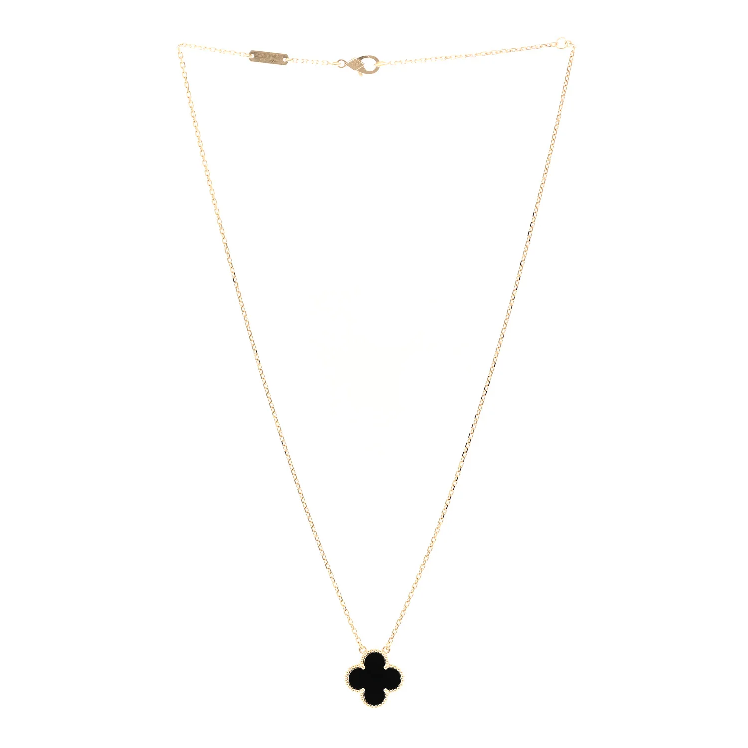 18K Yellow Gold Black Onyx Vintage Alhambra Pendant Necklace - Image 3