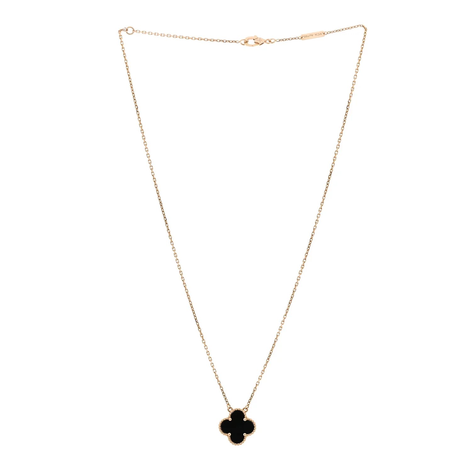 18K Yellow Gold Black Onyx Vintage Alhambra Pendant Necklace - Image 3