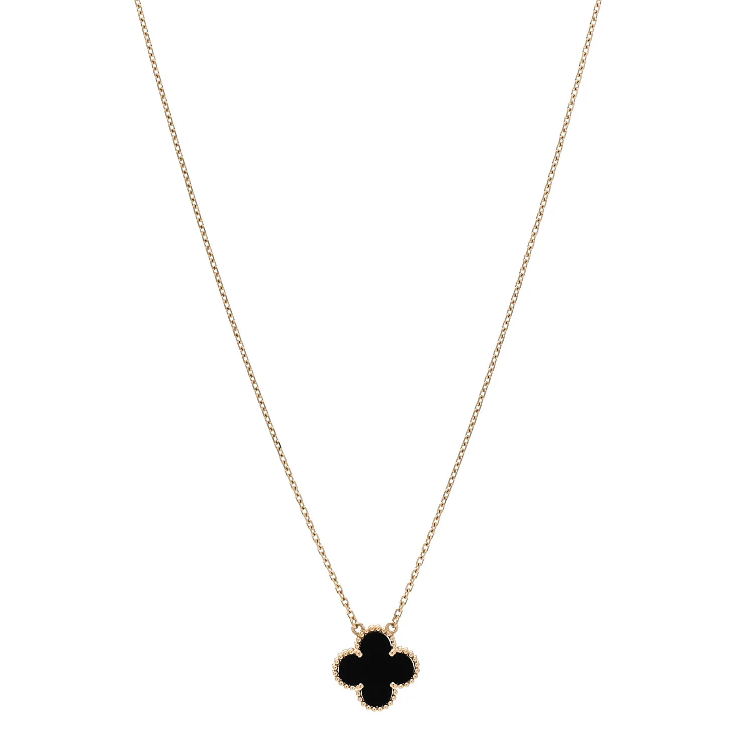 18K Yellow Gold Black Onyx Vintage Alhambra Pendant Necklace