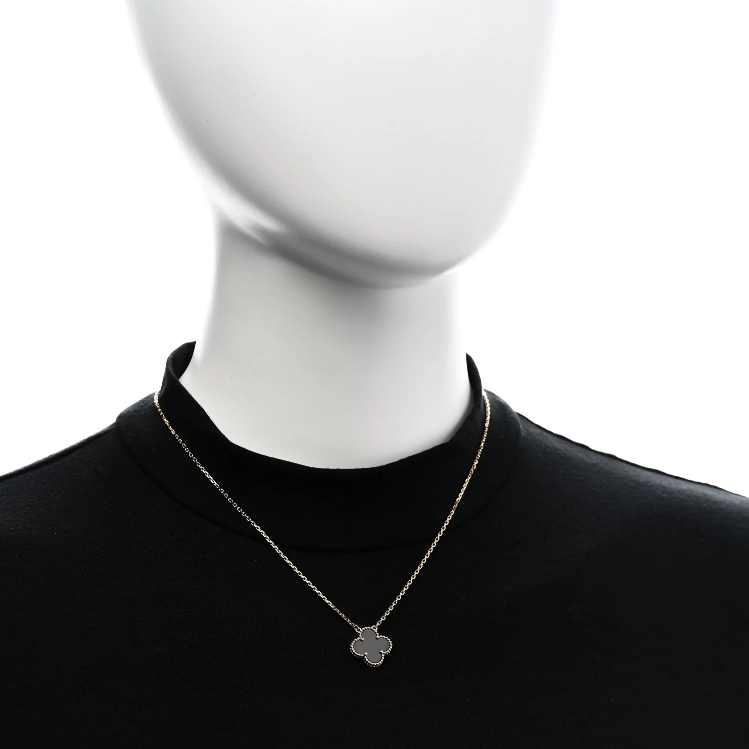 18K Yellow Gold Black Onyx Vintage Alhambra Pendant Necklace - Image 2