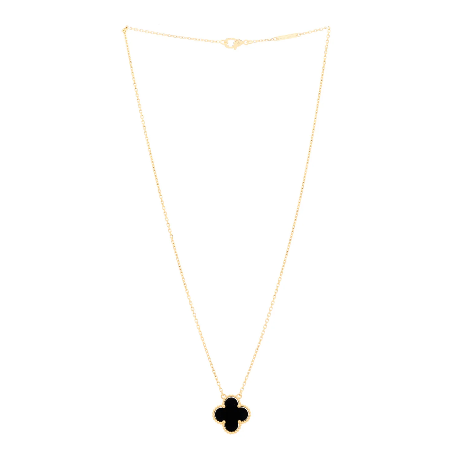18K Yellow Gold Black Onyx Vintage Alhambra Pendant Necklace - Image 3