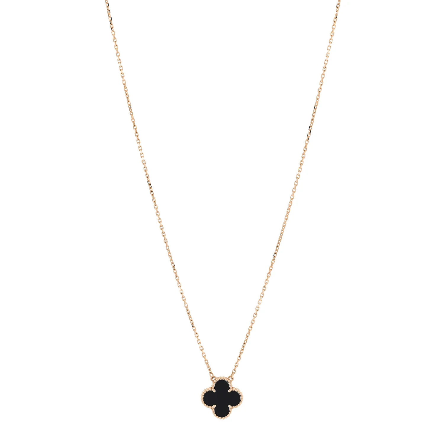 18K Yellow Gold Black Onyx Vintage Alhambra Pendant Necklace