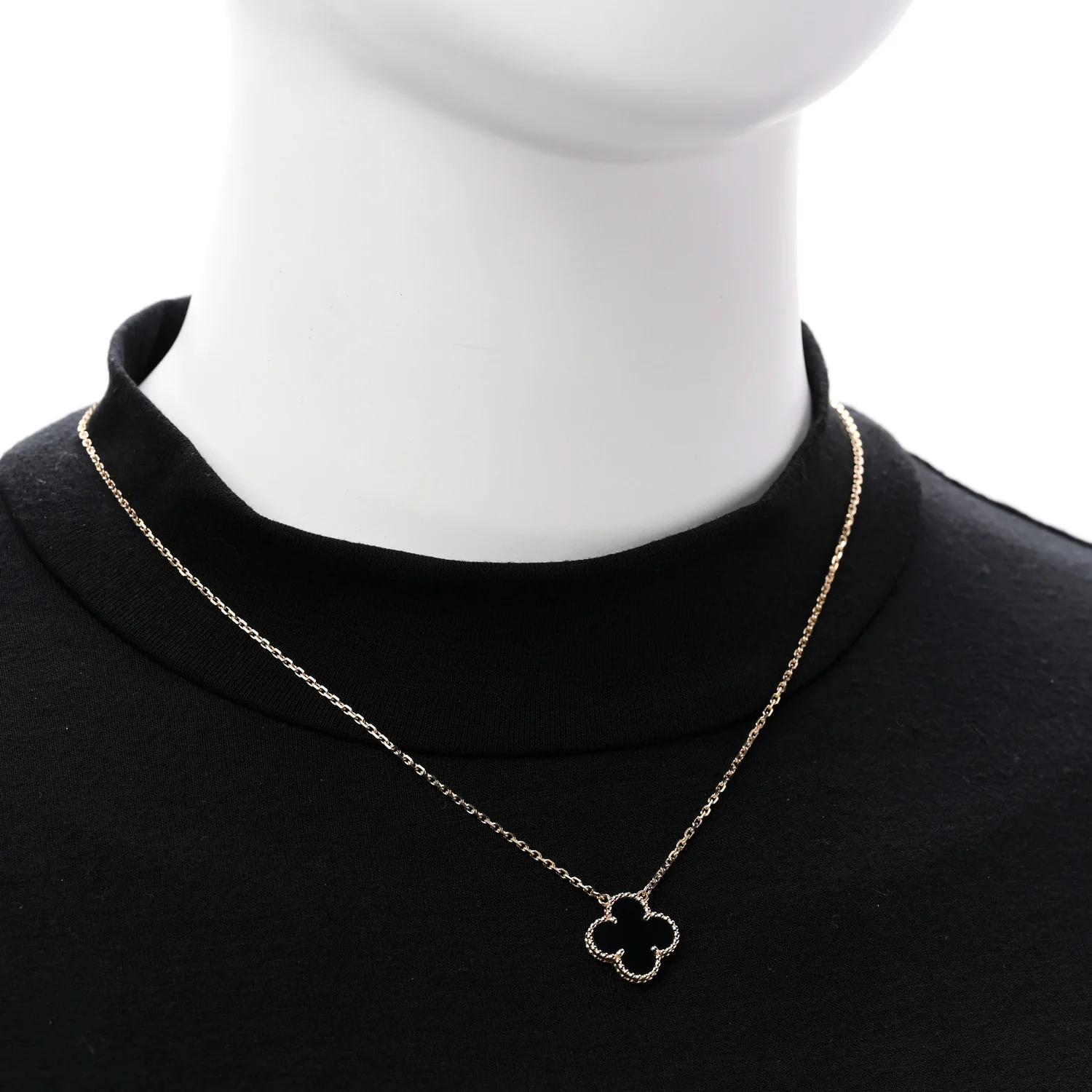 18K Yellow Gold Black Onyx Vintage Alhambra Pendant Necklace - Image 2