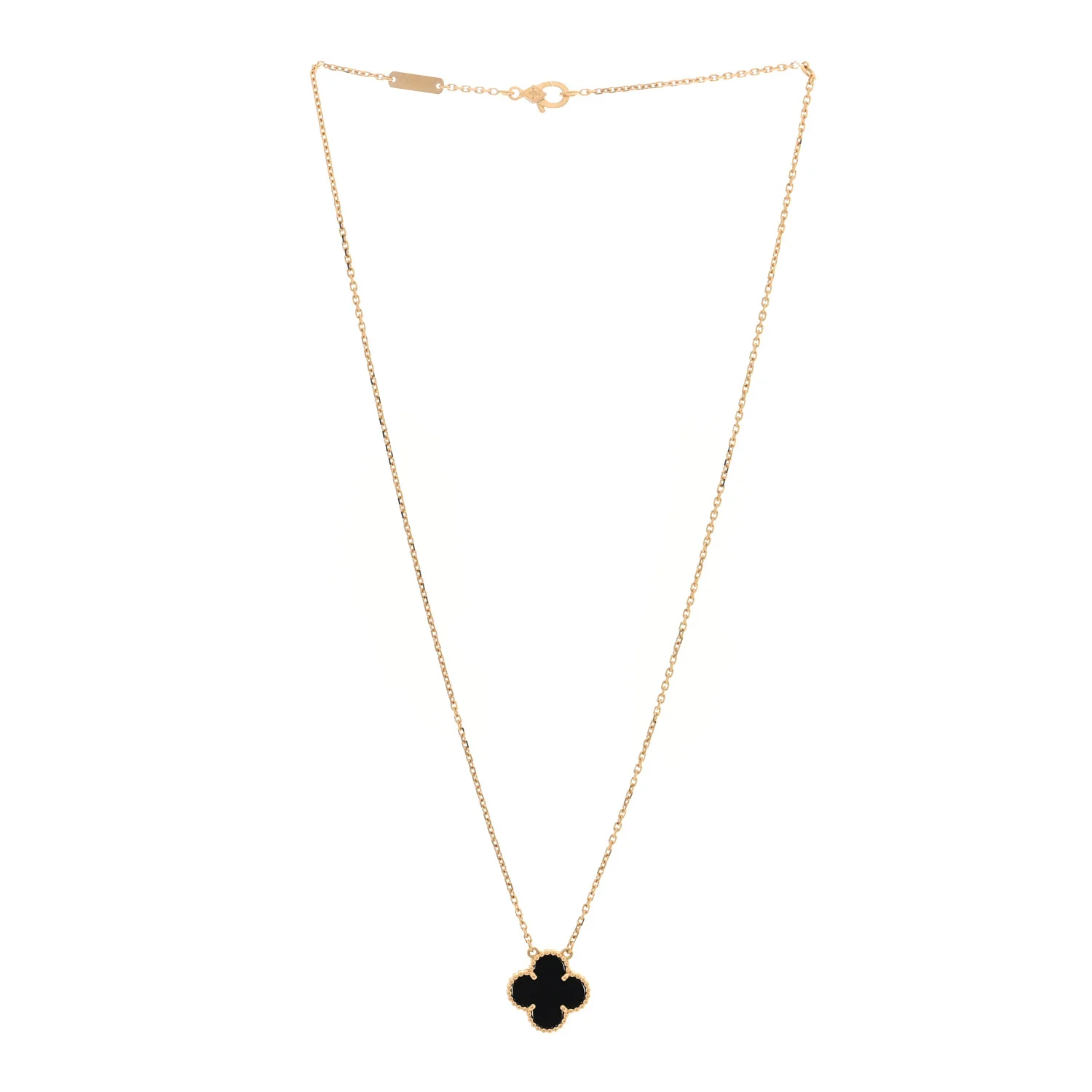 18K Yellow Gold Black Onyx Vintage Alhambra Pendant Necklace - Image 3