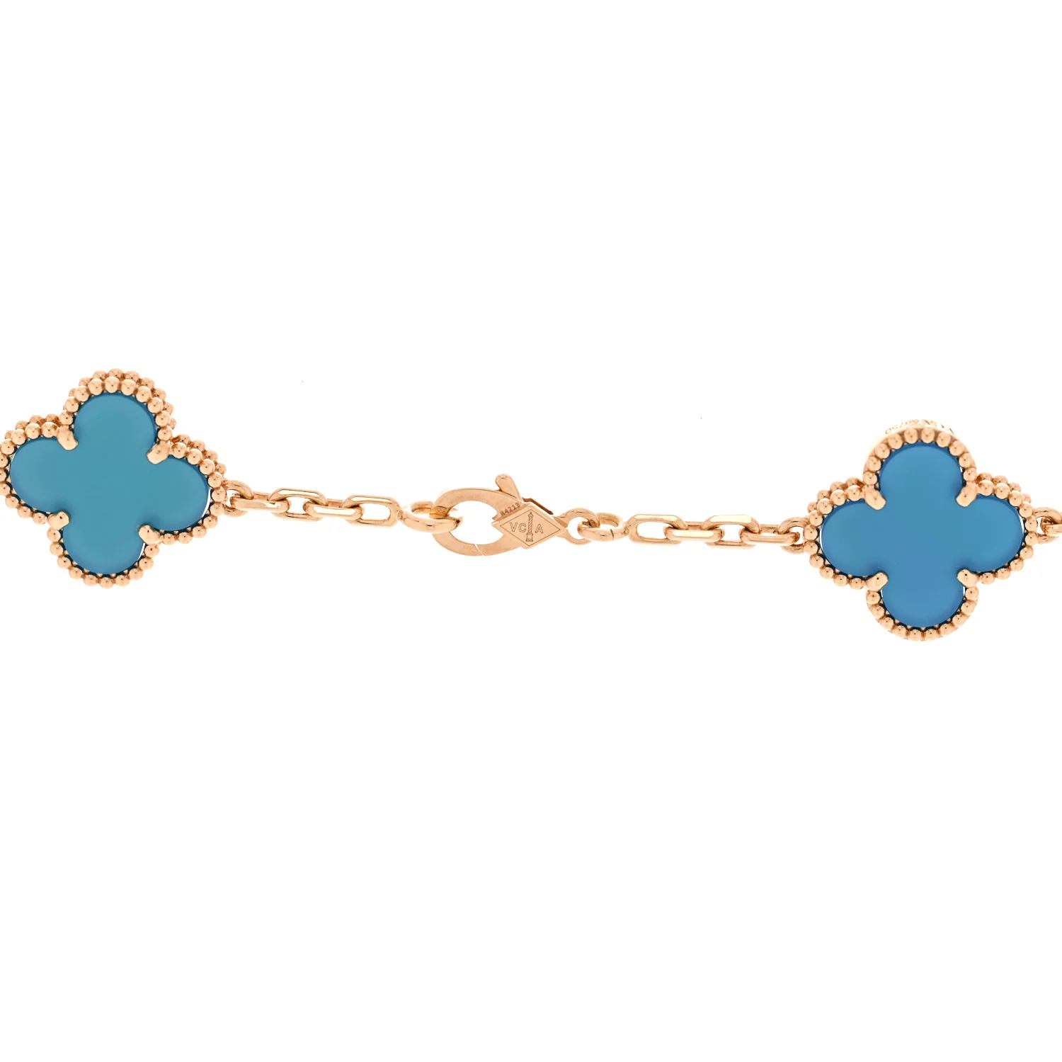 18K Yellow Gold Blue Agate 10 Motifs Vintage Alhambra Necklace - Image 4