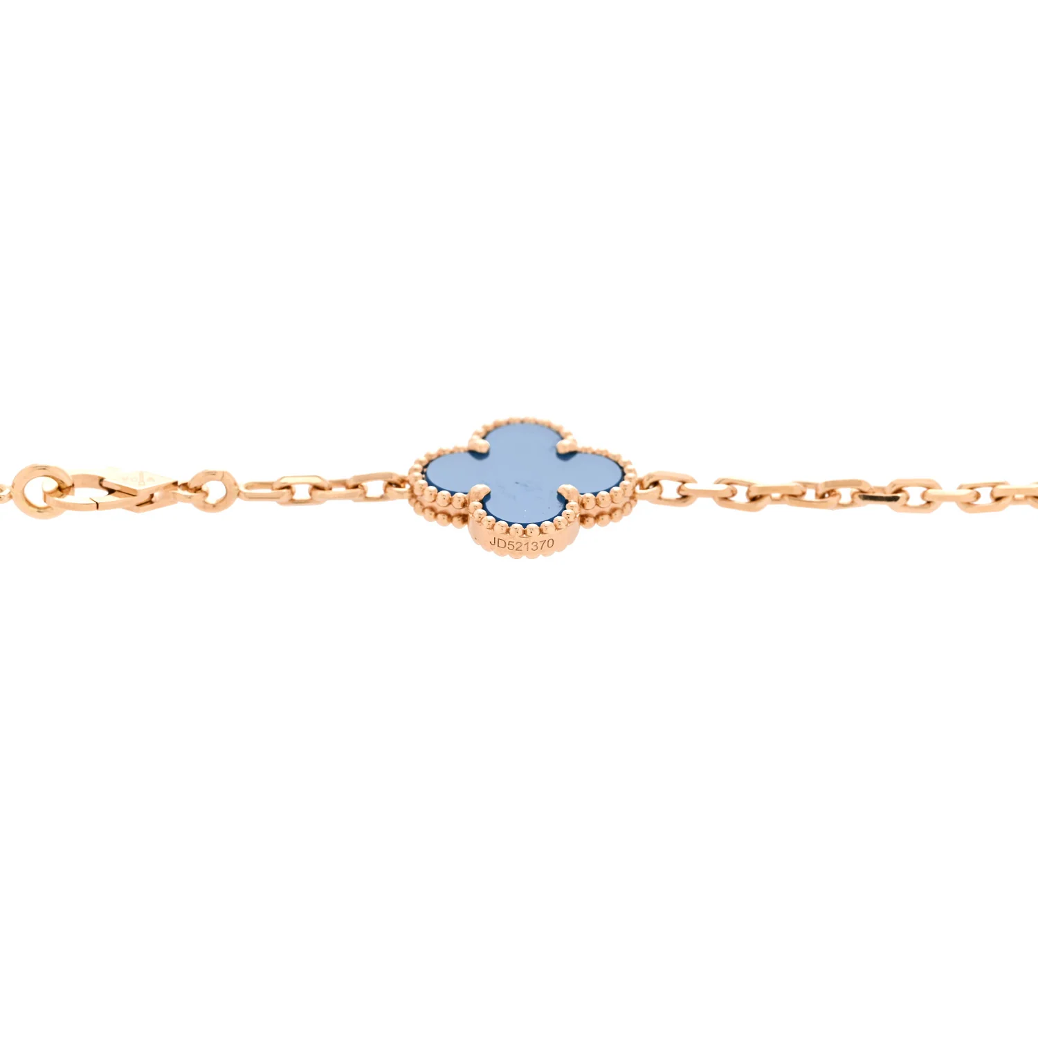 18K Yellow Gold Blue Agate 10 Motifs Vintage Alhambra Necklace - Image 6