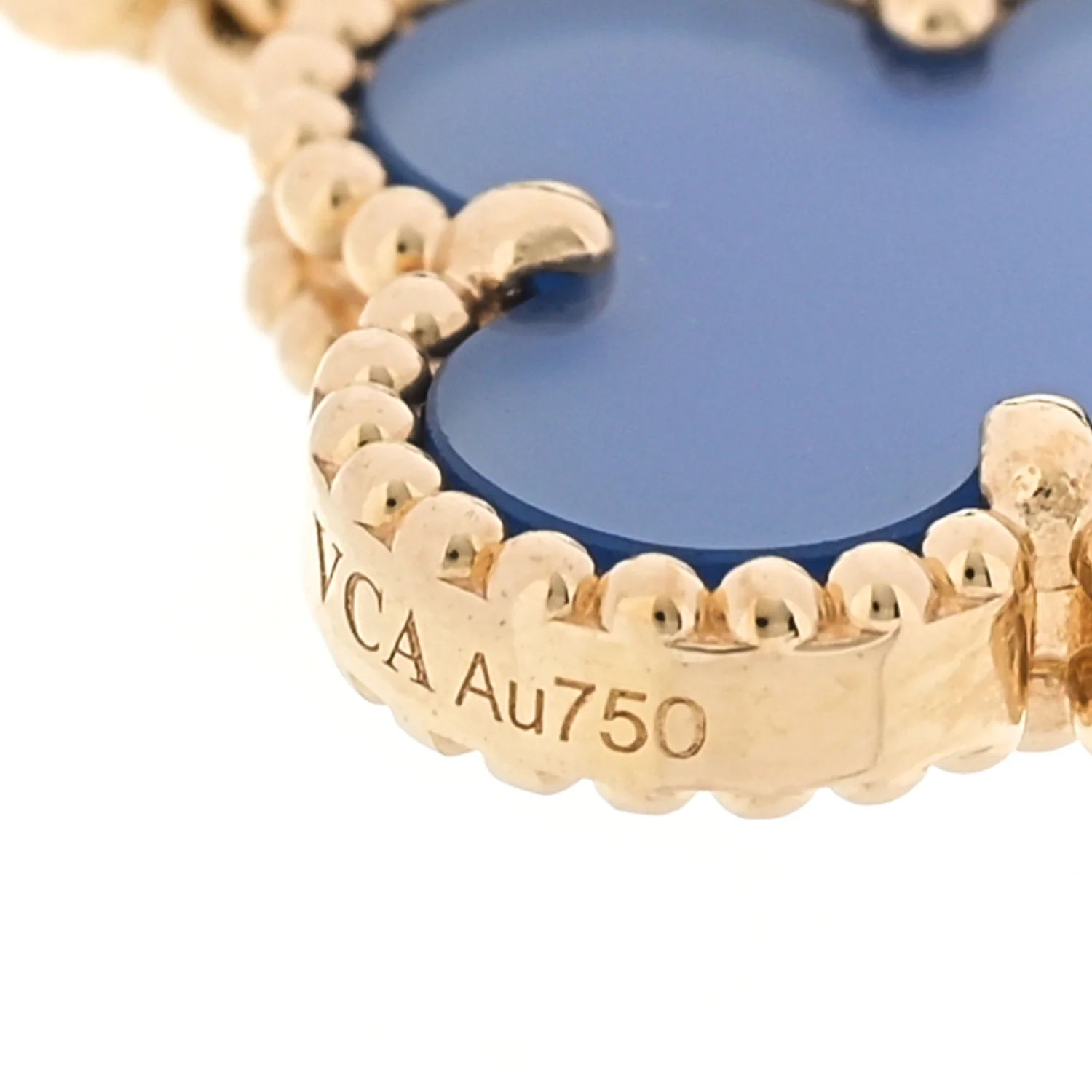 18K Yellow Gold Blue Agate 5 Motifs Vintage Alhambra Bracelet - Image 4