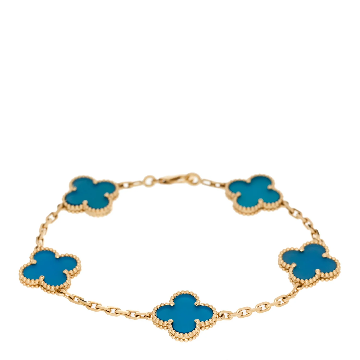 18K Yellow Gold Blue Agate 5 Motifs Vintage Alhambra Bracelet