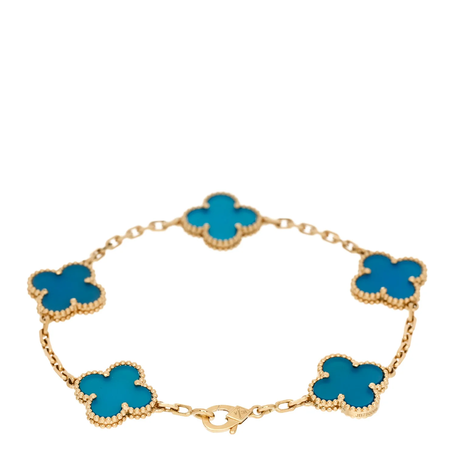 18K Yellow Gold Blue Agate 5 Motifs Vintage Alhambra Bracelet - Image 2