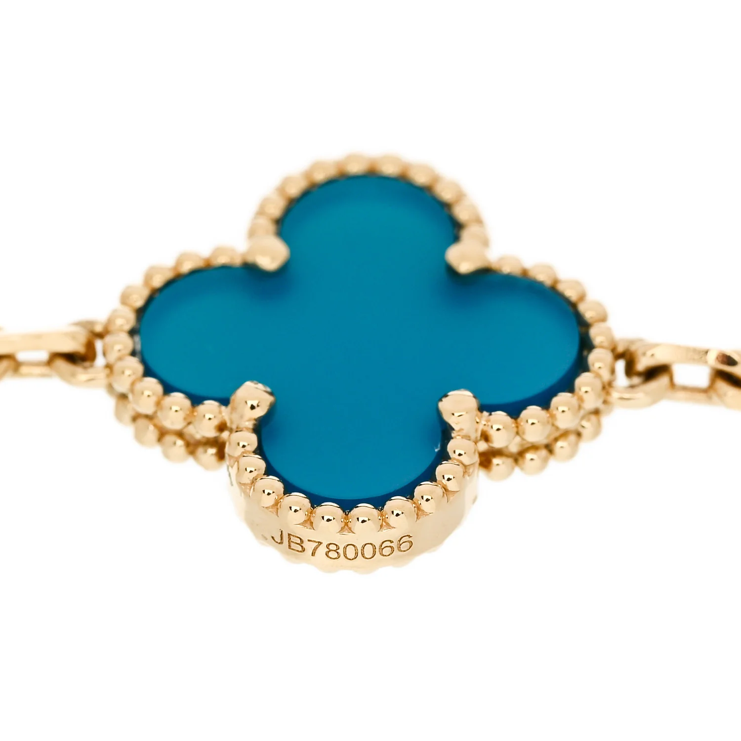 18K Yellow Gold Blue Agate 5 Motifs Vintage Alhambra Bracelet - Image 3
