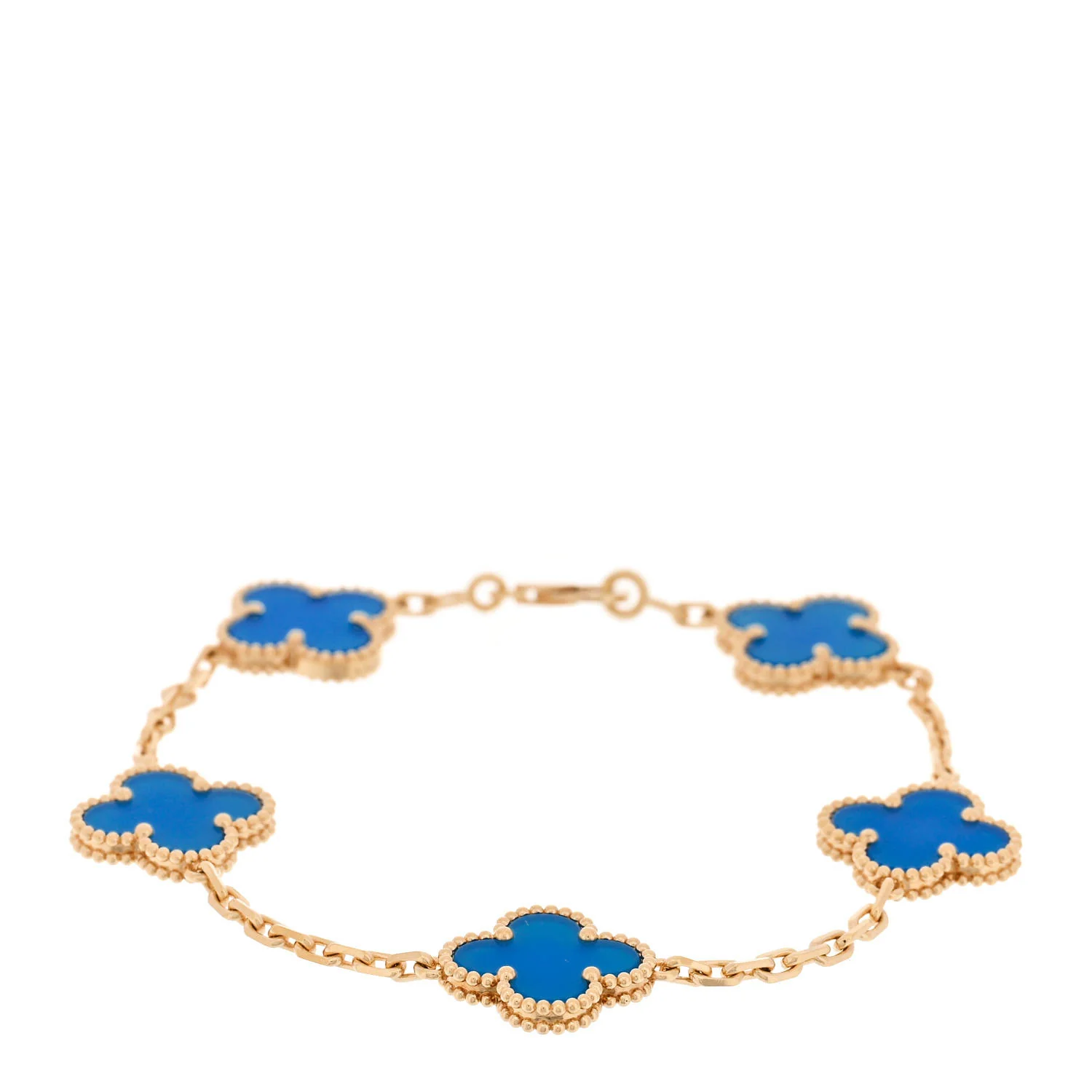 18K Yellow Gold Blue Agate 5 Motifs Vintage Alhambra Bracelet