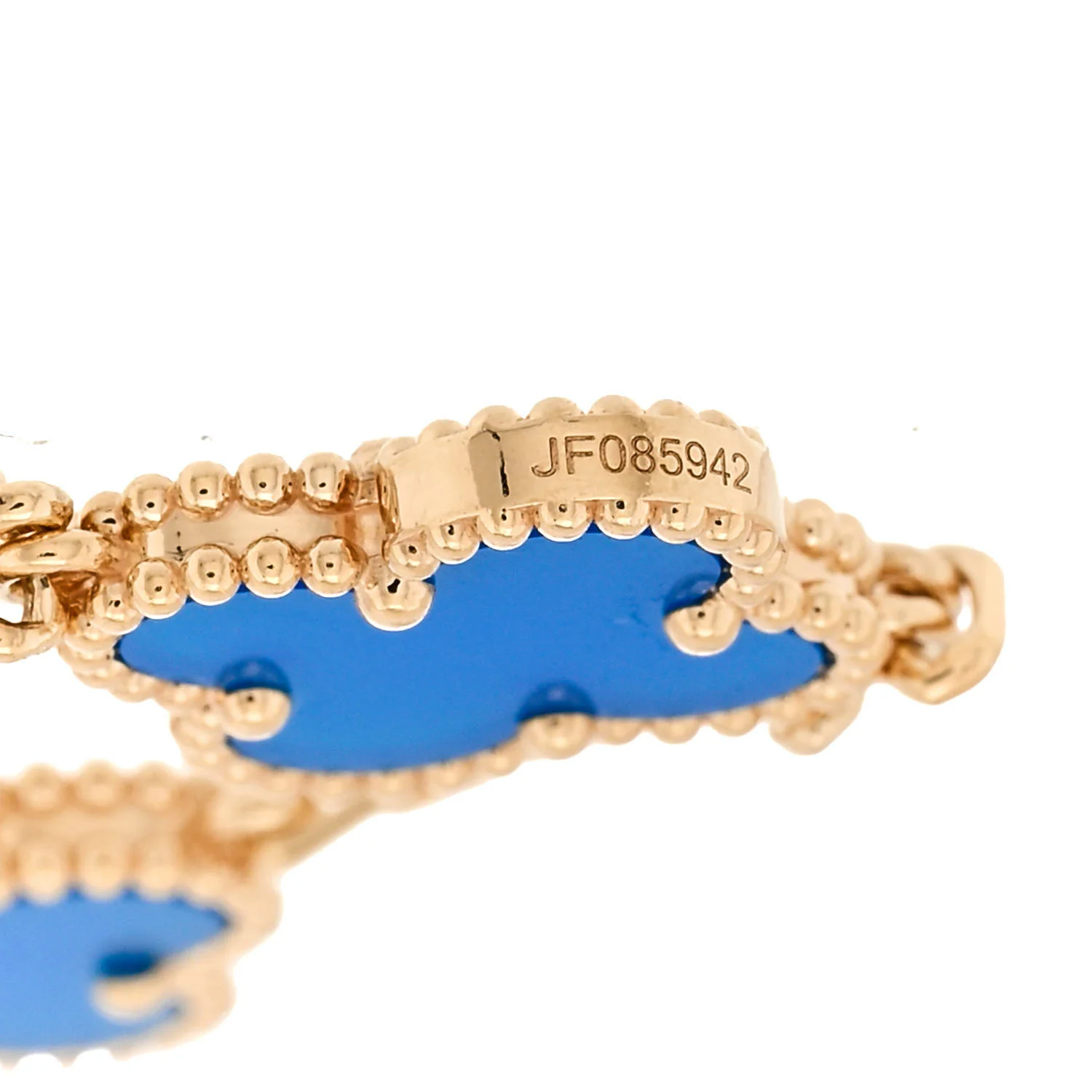 18K Yellow Gold Blue Agate 5 Motifs Vintage Alhambra Bracelet - Image 4