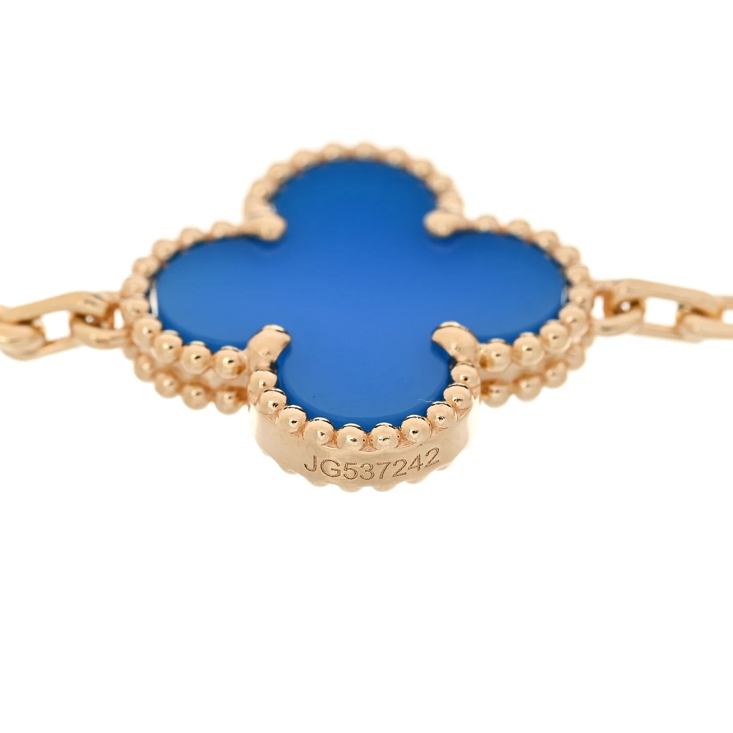 18K Yellow Gold Blue Agate 5 Motifs Vintage Alhambra Bracelet - Image 4