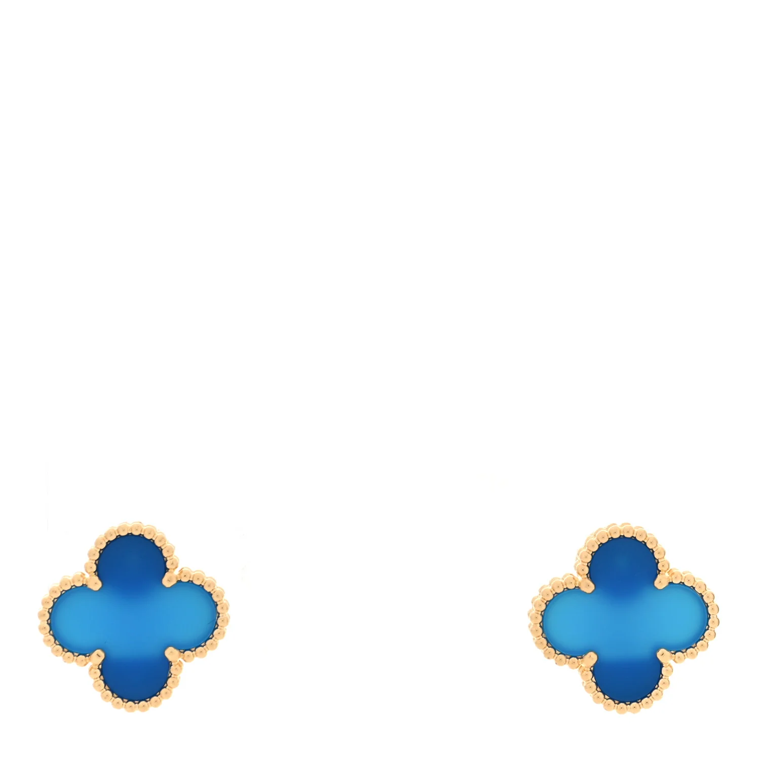 18K Yellow Gold Blue Agate Vintage Alhambra Earrings
