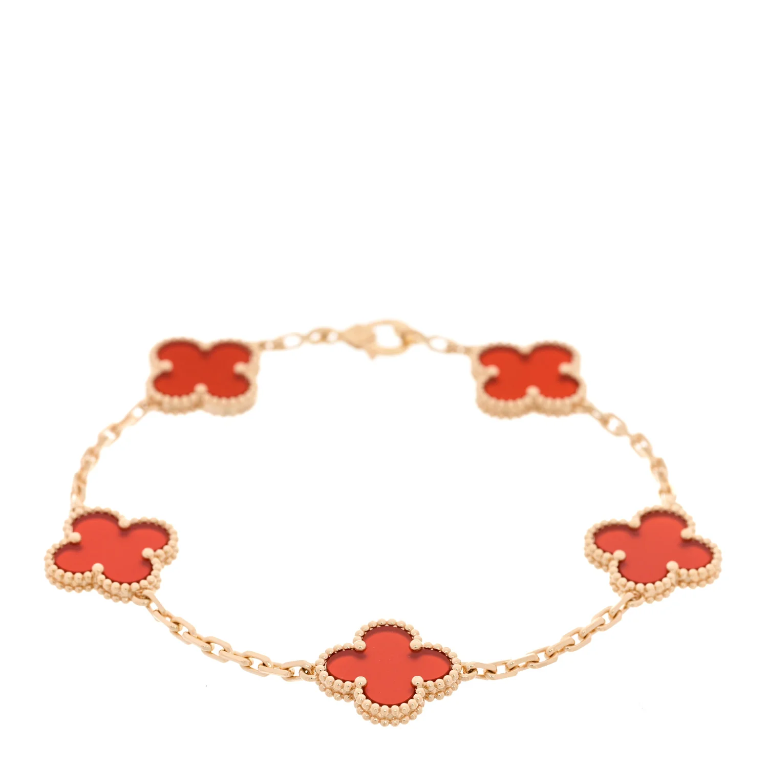 18K Yellow Gold Carnelian 5 Motifs Vintage Alhambra Bracelet
