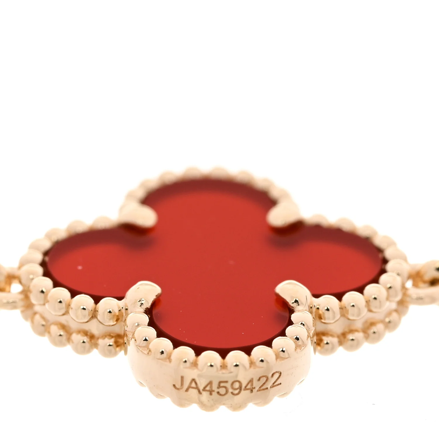 18K Yellow Gold Carnelian 5 Motifs Vintage Alhambra Bracelet - Image 4