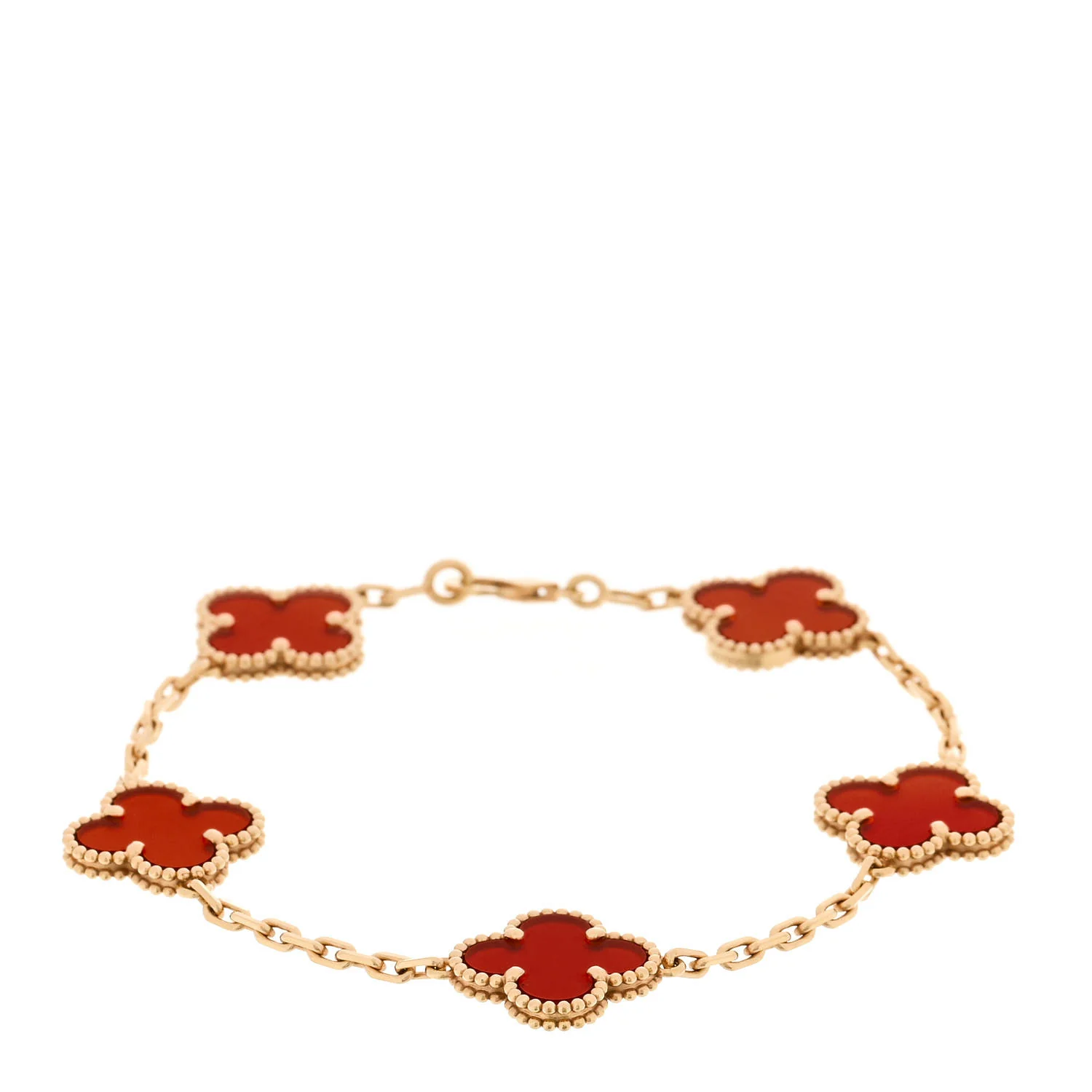 18K Yellow Gold Carnelian 5 Motifs Vintage Alhambra Bracelet